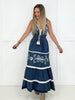 POL Deep V-Neck Sleeveless Embroidery Spangle Denim Long Dress