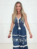 POL Deep V-Neck Sleeveless Embroidery Spangle Denim Long Dress