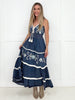 POL Deep V-Neck Sleeveless Embroidery Spangle Denim Long Dress