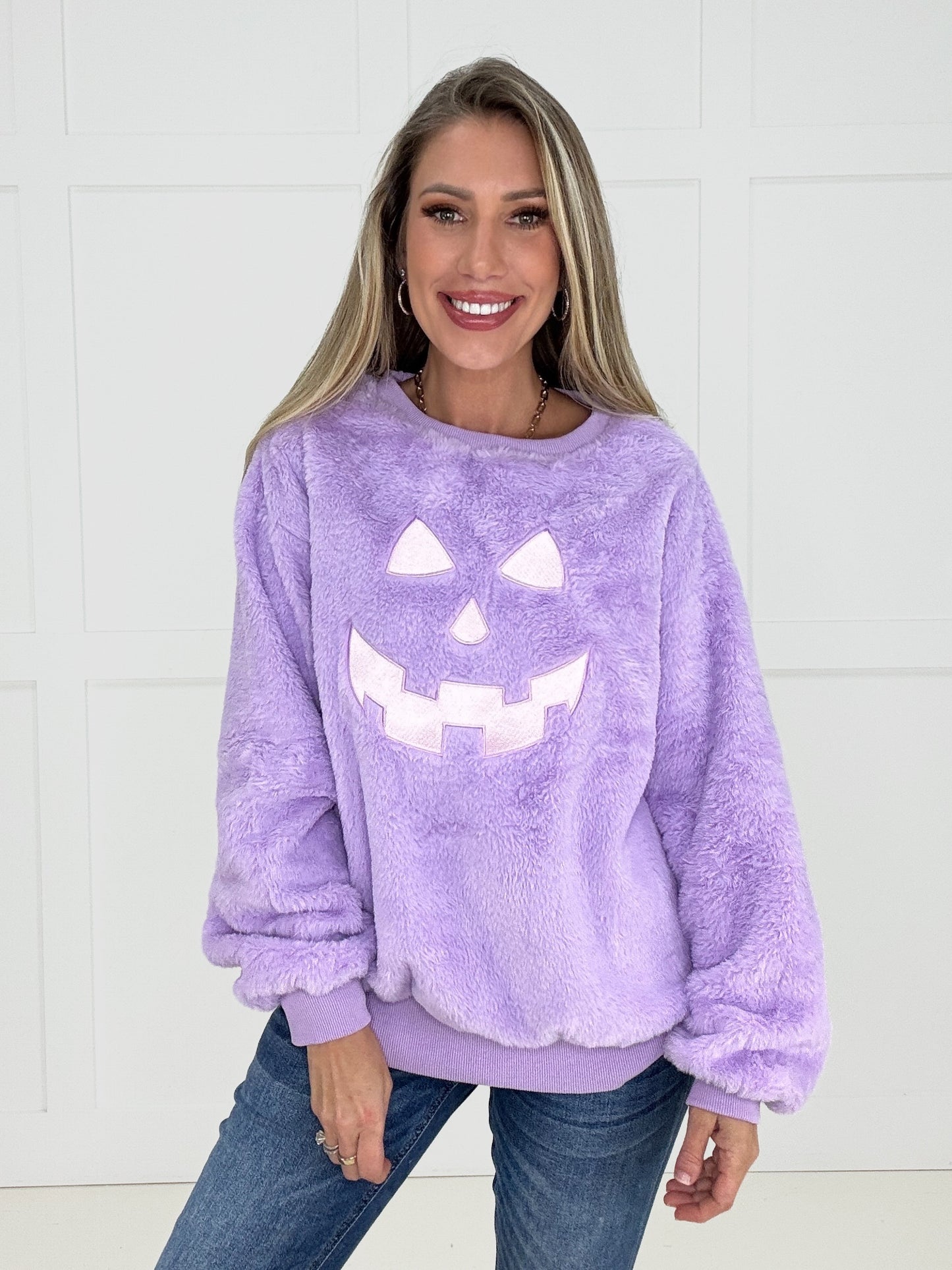 Lavender Pumpkin Plush Pullover-160 Sweatshirts- Simply Simpson's Boutique is a Women's Online Fashion Boutique Located in Jupiter, Florida