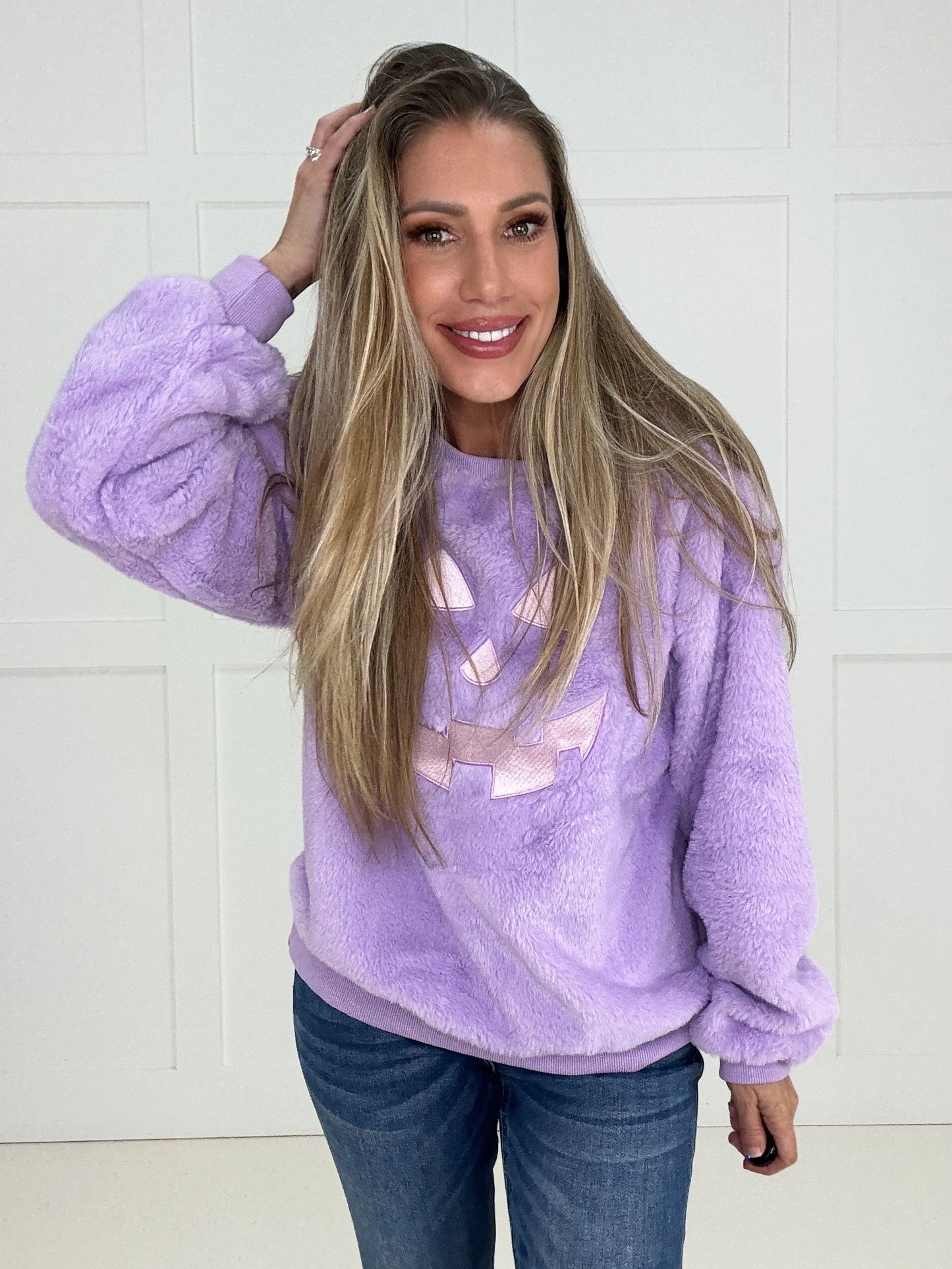 Lavender Pumpkin Plush Pullover-160 Sweatshirts- Simply Simpson's Boutique is a Women's Online Fashion Boutique Located in Jupiter, Florida