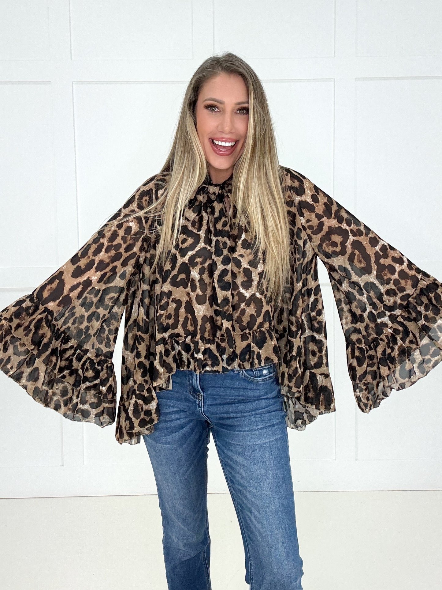Wild at Heart Chiffon Blouse-110 Long Sleeves- Simply Simpson's Boutique is a Women's Online Fashion Boutique Located in Jupiter, Florida