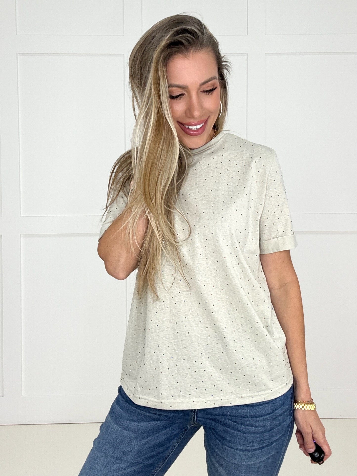 Remy Rhinestone Embellished Top-100 Short Sleeves- Simply Simpson's Boutique is a Women's Online Fashion Boutique Located in Jupiter, Florida