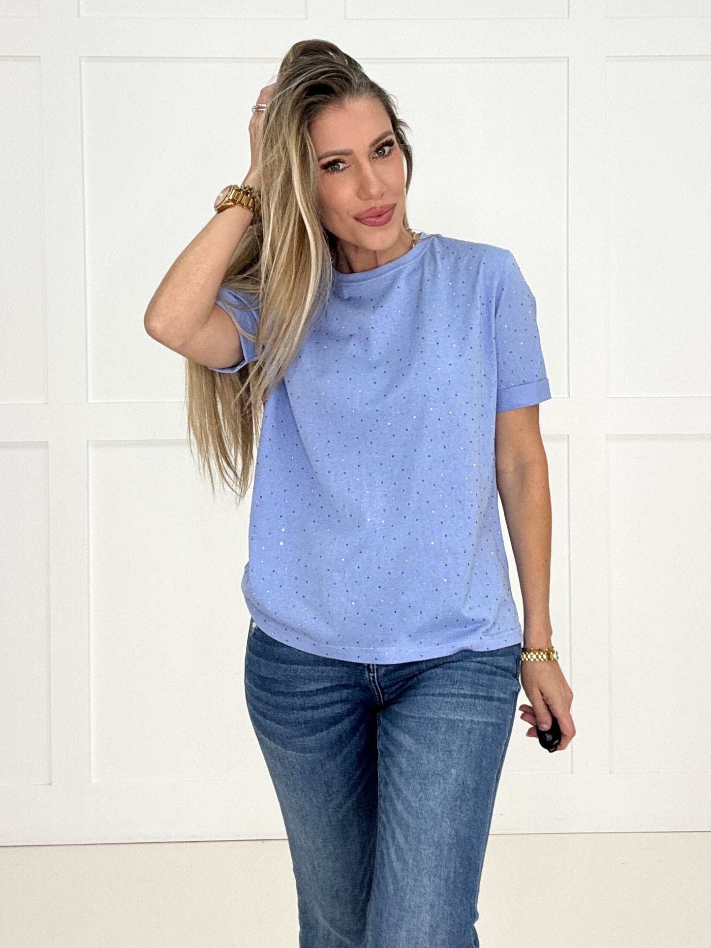Remy Rhinestone Embellished Top-100 Short Sleeves- Simply Simpson's Boutique is a Women's Online Fashion Boutique Located in Jupiter, Florida