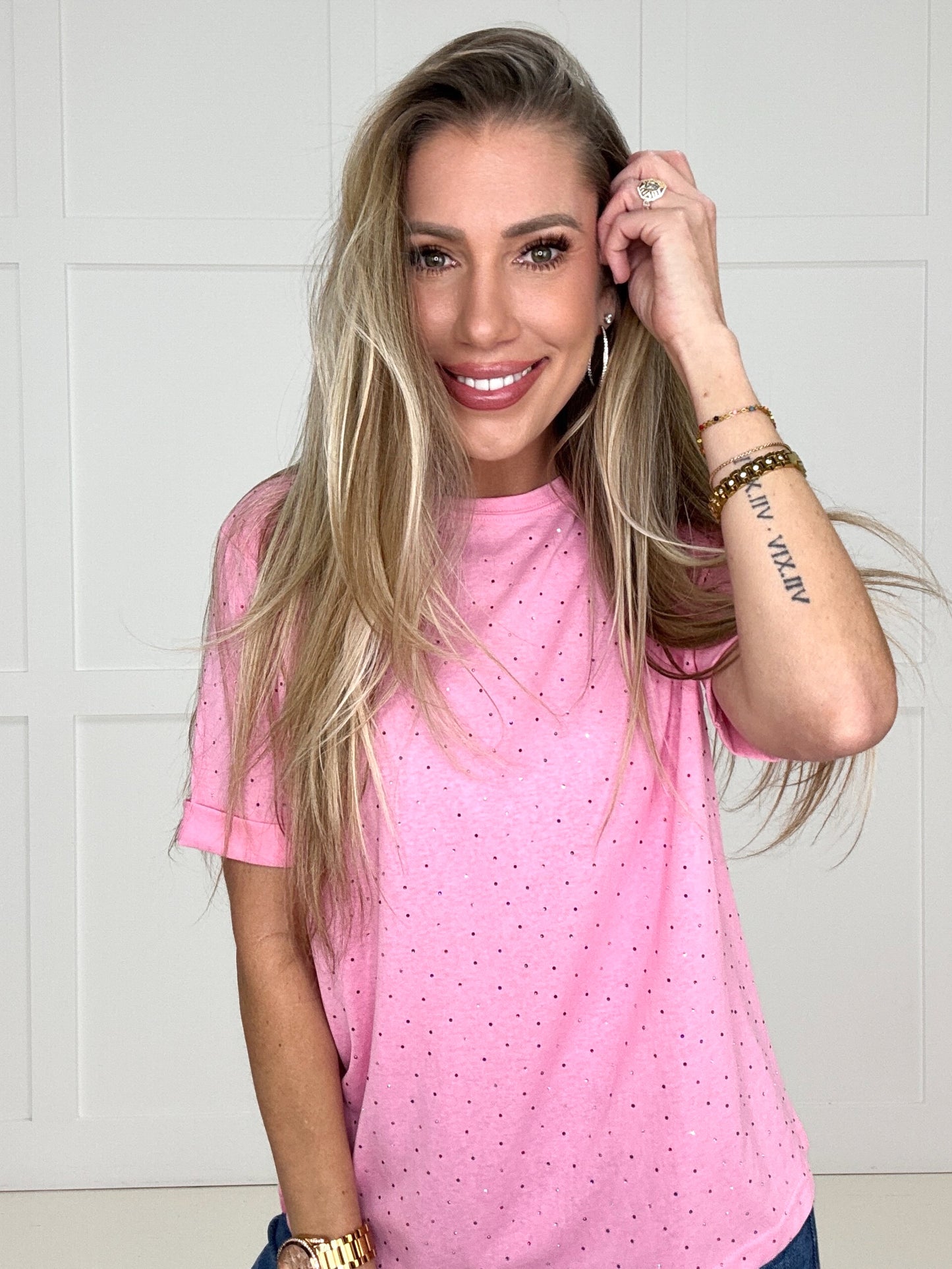 Remy Rhinestone Embellished Top-100 Short Sleeves- Simply Simpson's Boutique is a Women's Online Fashion Boutique Located in Jupiter, Florida