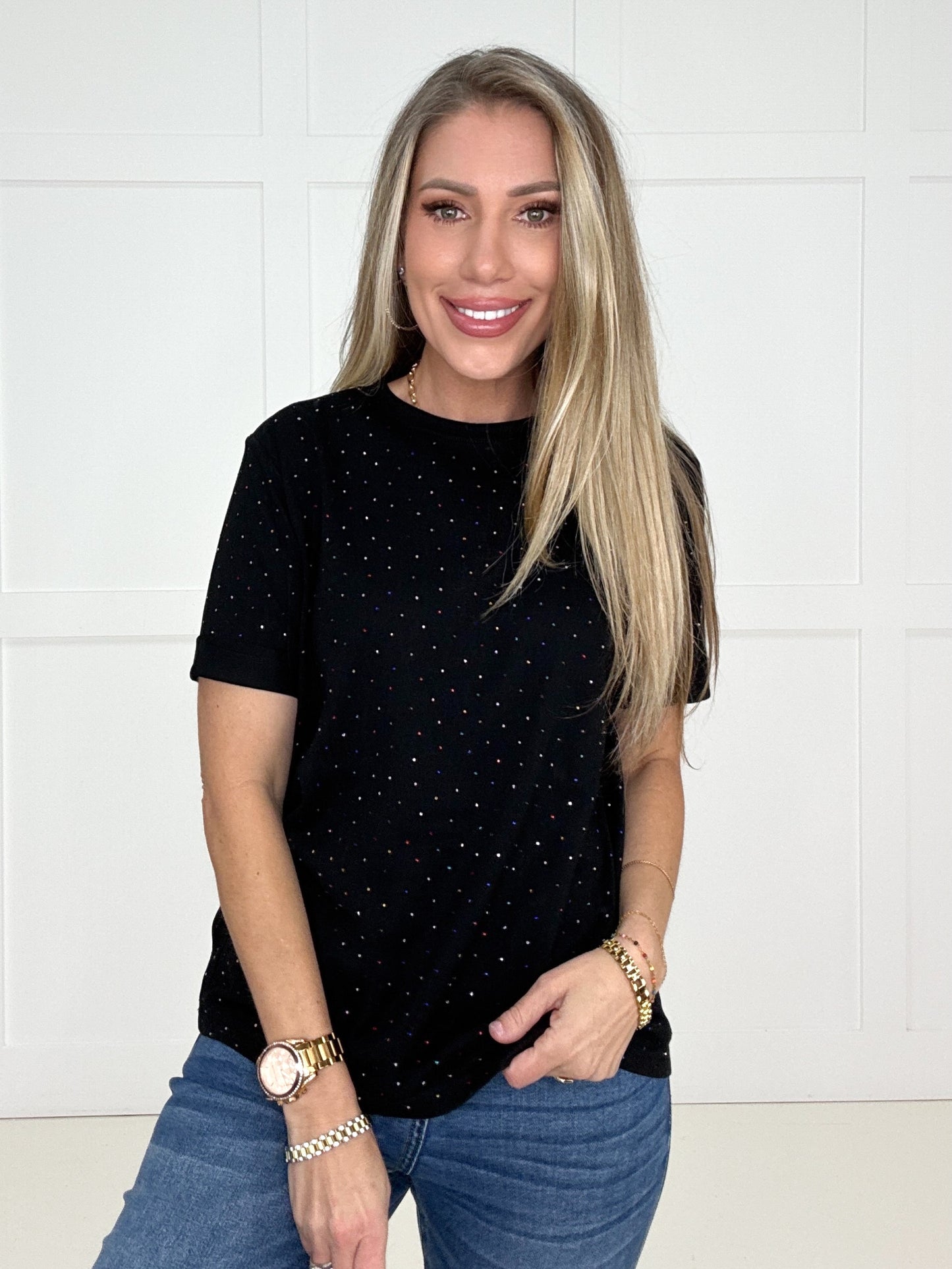 Remy Rhinestone Embellished Top-100 Short Sleeves- Simply Simpson's Boutique is a Women's Online Fashion Boutique Located in Jupiter, Florida