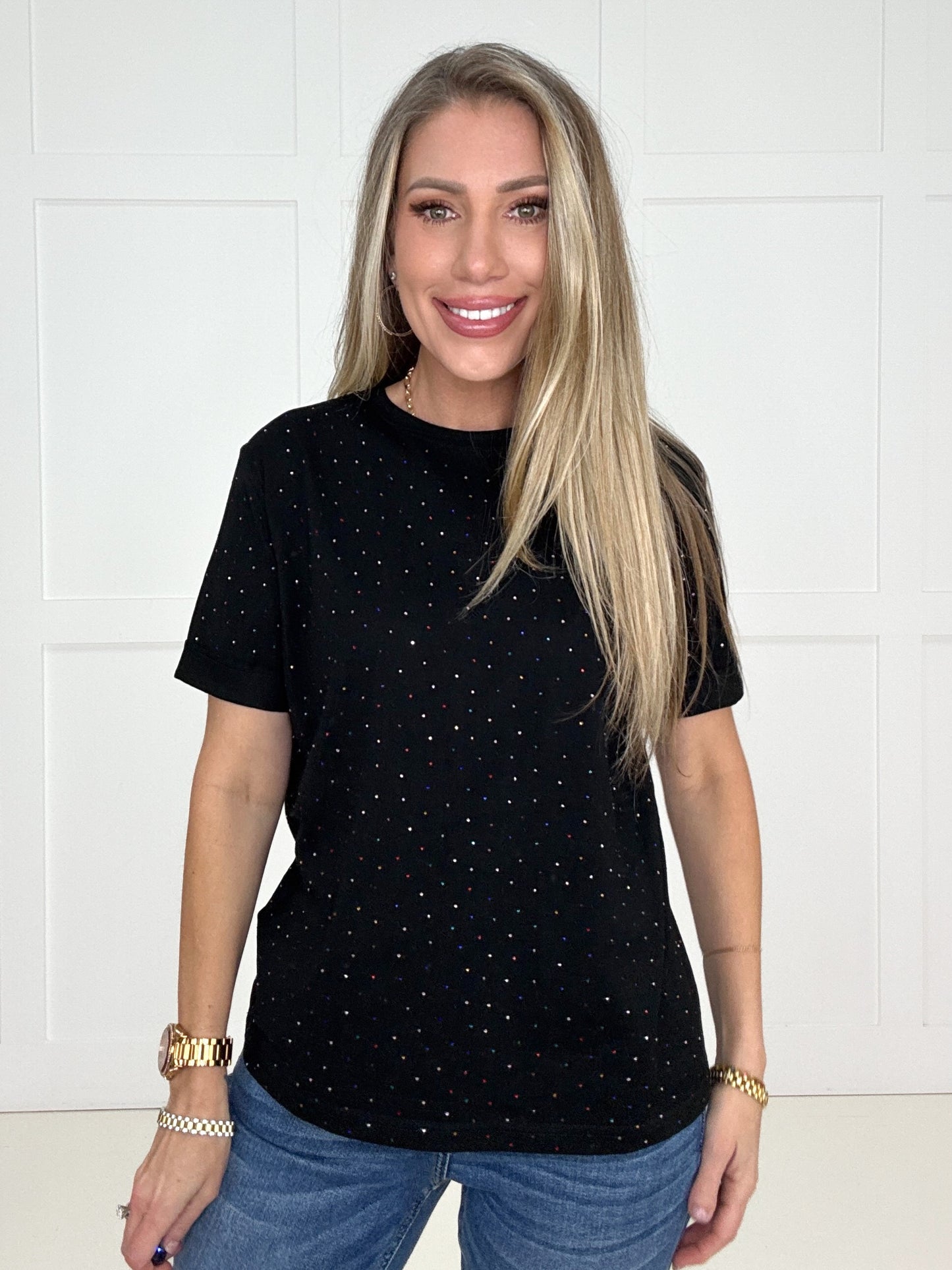 Remy Rhinestone Embellished Top-100 Short Sleeves- Simply Simpson's Boutique is a Women's Online Fashion Boutique Located in Jupiter, Florida