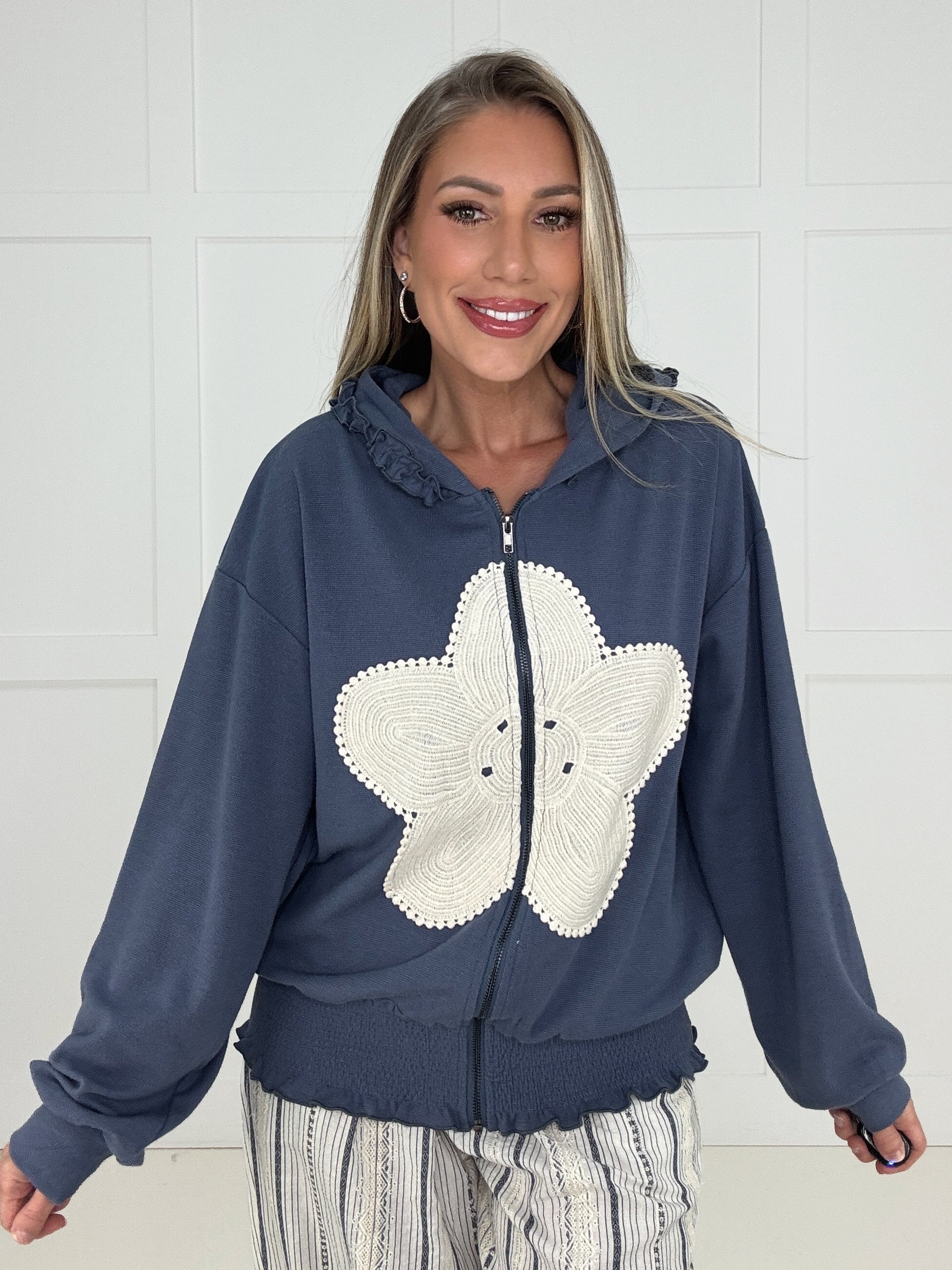 Indigo Bloom Zip Up Hoodie – Simply Simpson Boutique