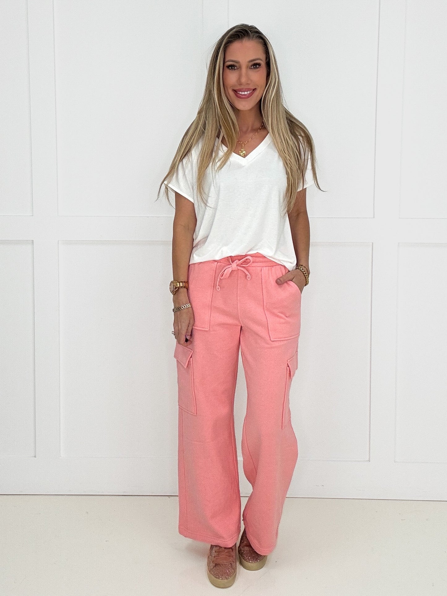 Risen Pink Cozy Cargo Lounge Pants-210 Other Bottoms- Simply Simpson's Boutique is a Women's Online Fashion Boutique Located in Jupiter, Florida