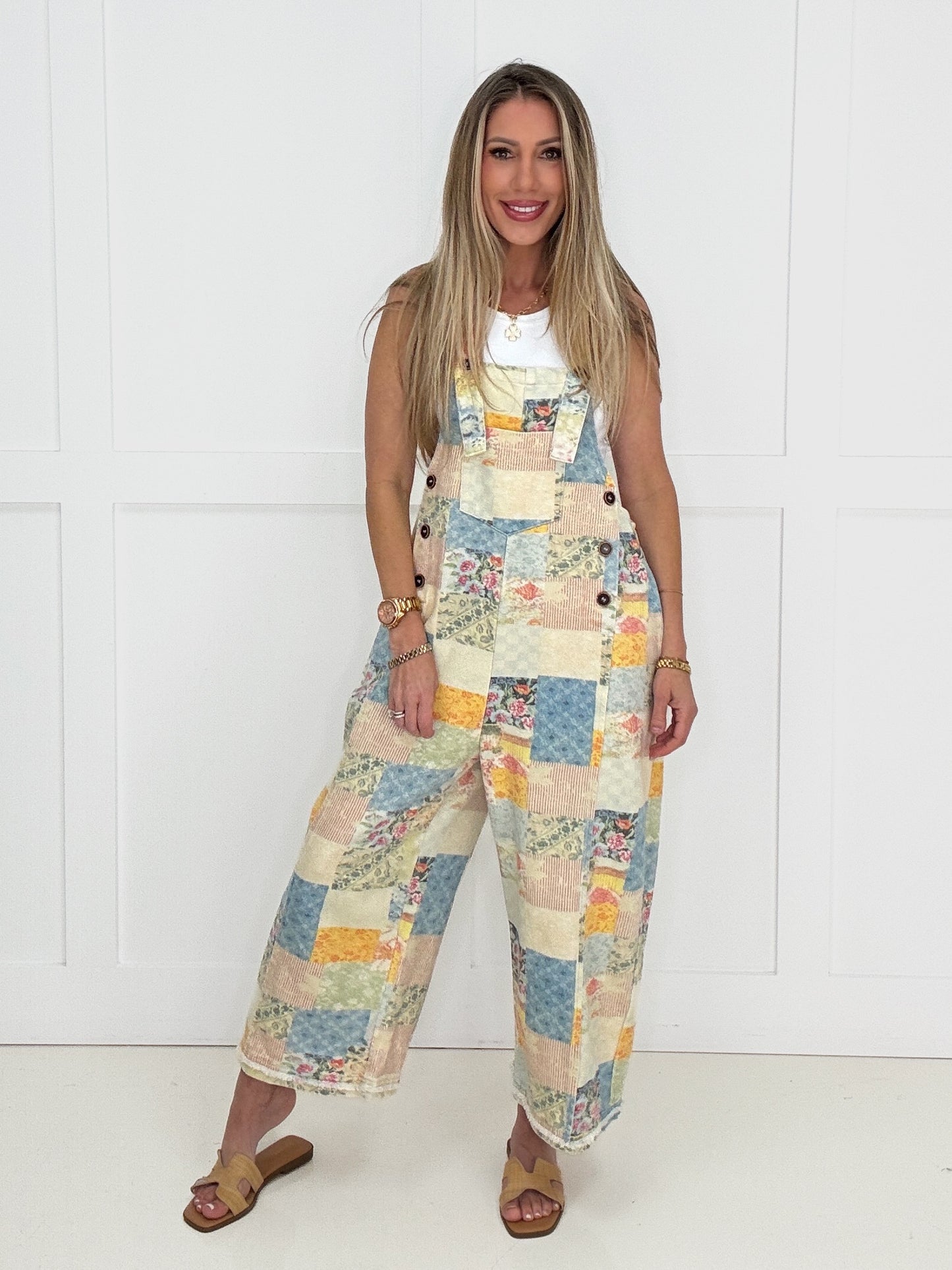 Floral Patchwork Denim Overalls-200 Jeans- Simply Simpson's Boutique is a Women's Online Fashion Boutique Located in Jupiter, Florida