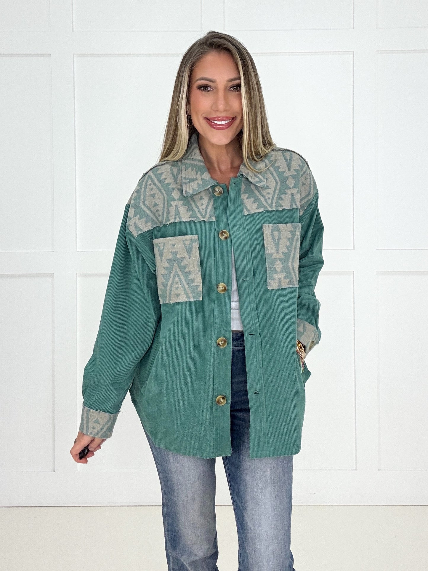 Veveret Teal Horizon Corduroy Shacket-180 Outerwear/Jackets- Simply Simpson's Boutique is a Women's Online Fashion Boutique Located in Jupiter, Florida