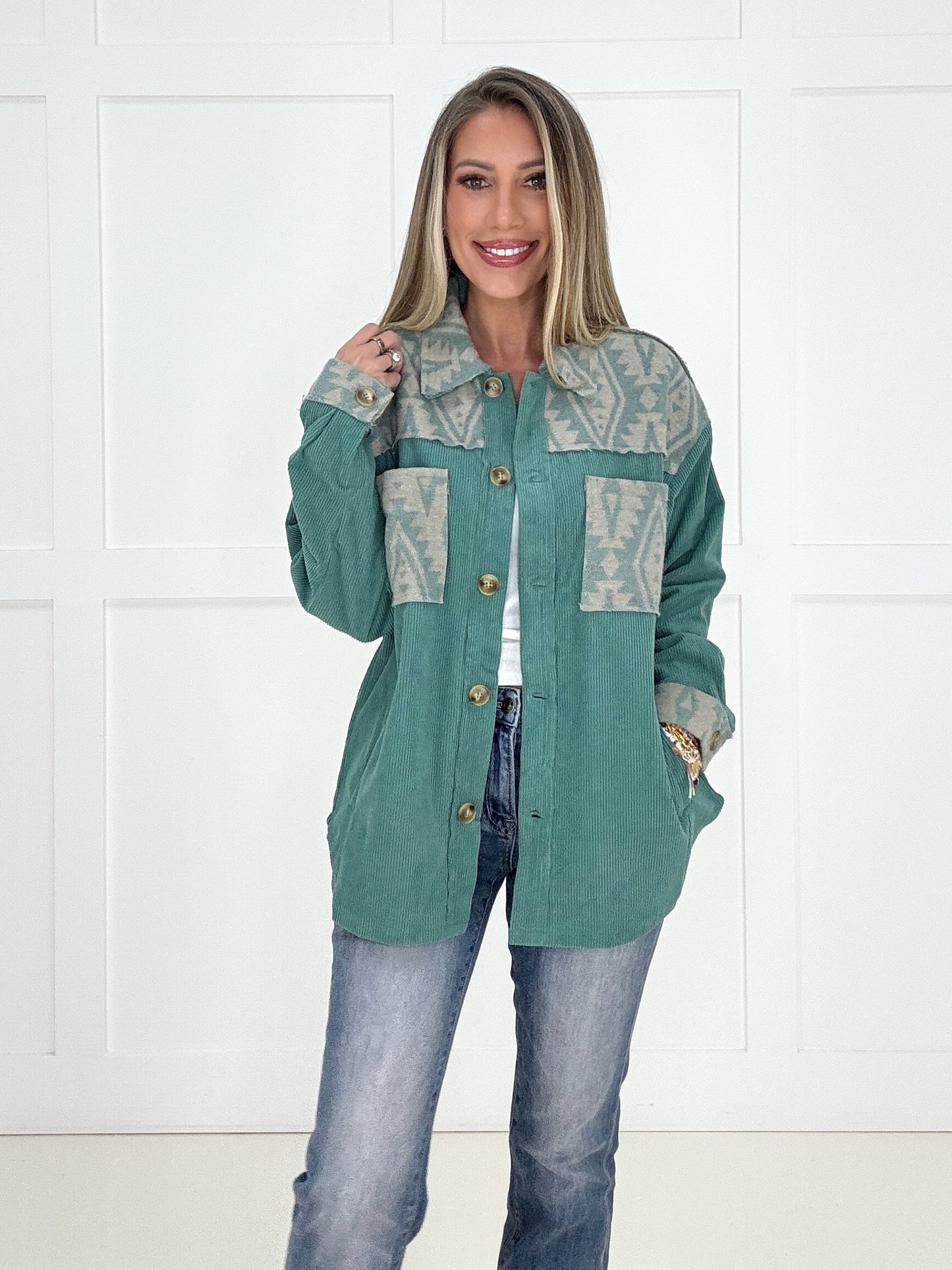 Veveret Teal Horizon Corduroy Shacket-180 Outerwear/Jackets- Simply Simpson's Boutique is a Women's Online Fashion Boutique Located in Jupiter, Florida