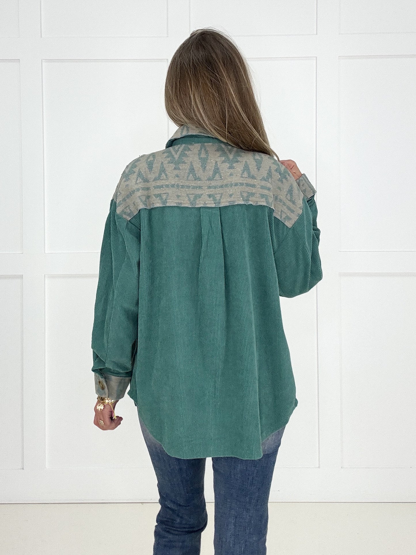 Veveret Teal Horizon Corduroy Shacket-180 Outerwear/Jackets- Simply Simpson's Boutique is a Women's Online Fashion Boutique Located in Jupiter, Florida
