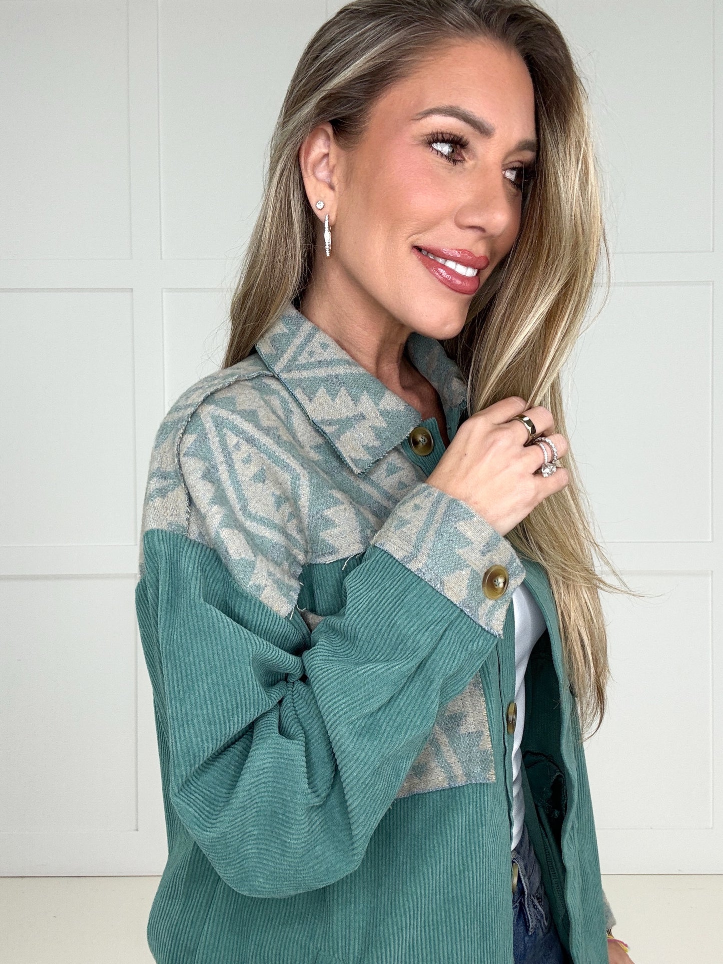 Veveret Teal Horizon Corduroy Shacket-180 Outerwear/Jackets- Simply Simpson's Boutique is a Women's Online Fashion Boutique Located in Jupiter, Florida