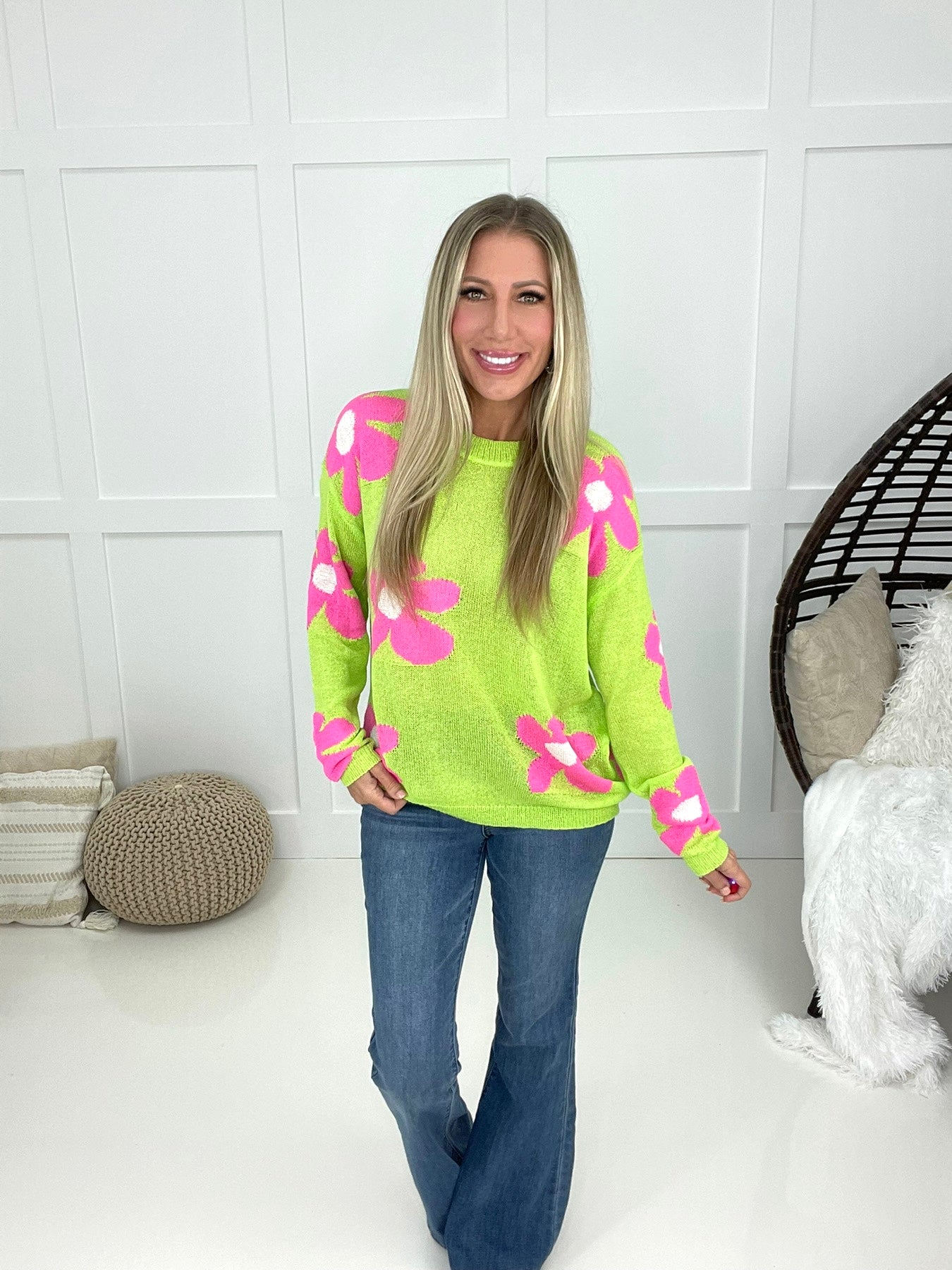 Fun Times Daisy Lightweight Sweater-150 Sweaters- Simply Simpson's Boutique is a Women's Online Fashion Boutique Located in Jupiter, Florida