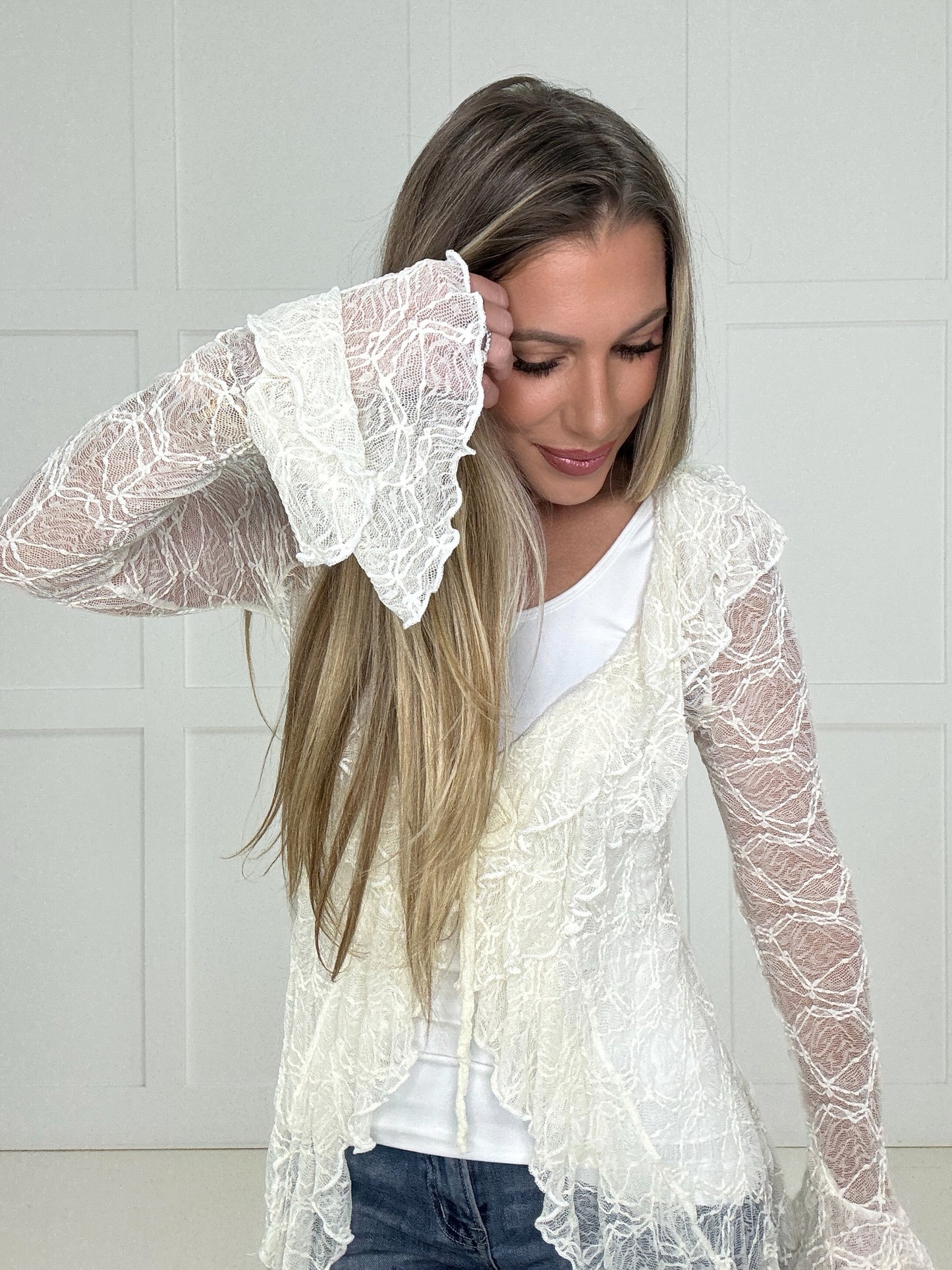 Ivory Lace Bell Sleeve Cardigan