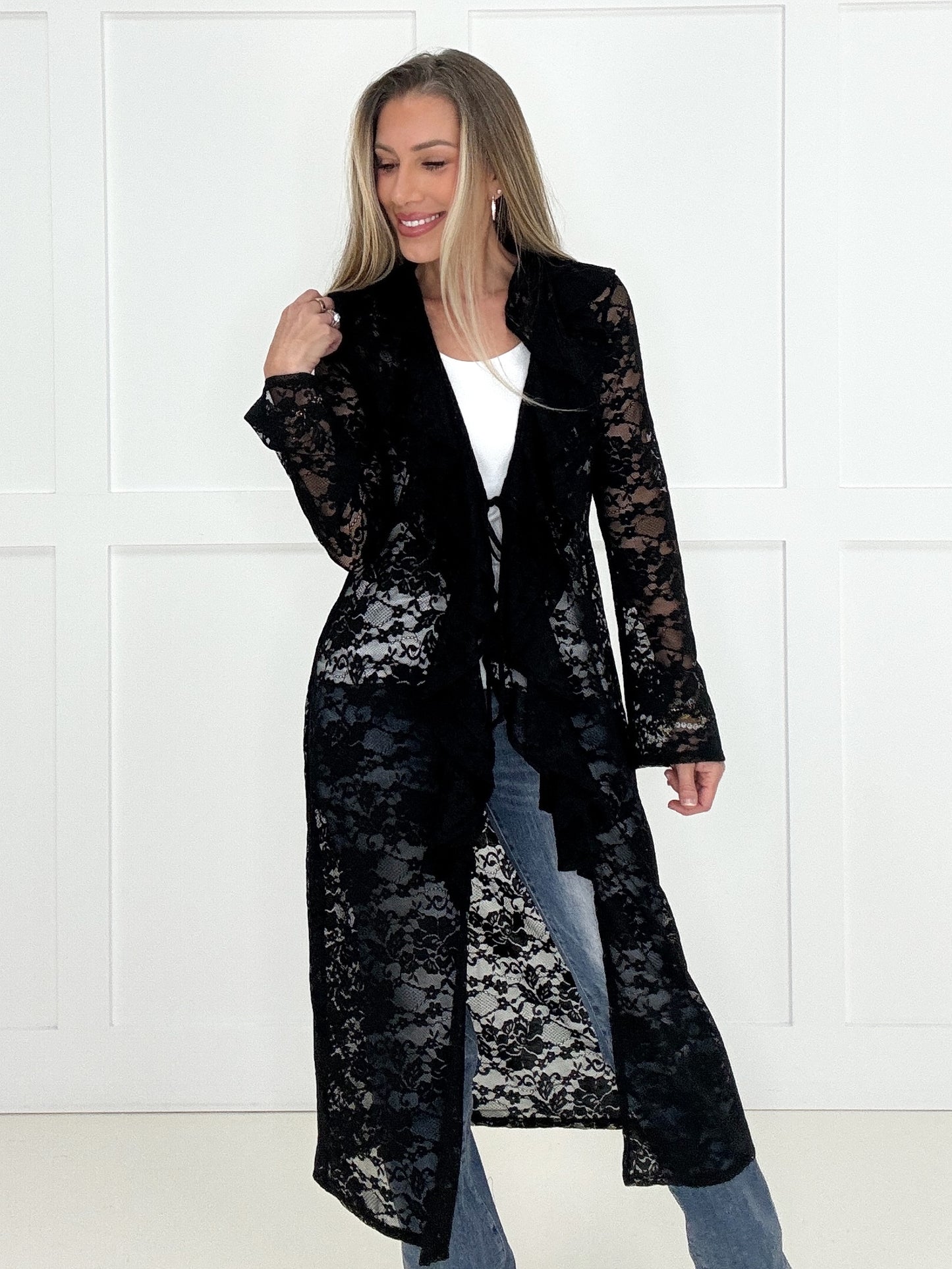 Black Long Lace Cardigan