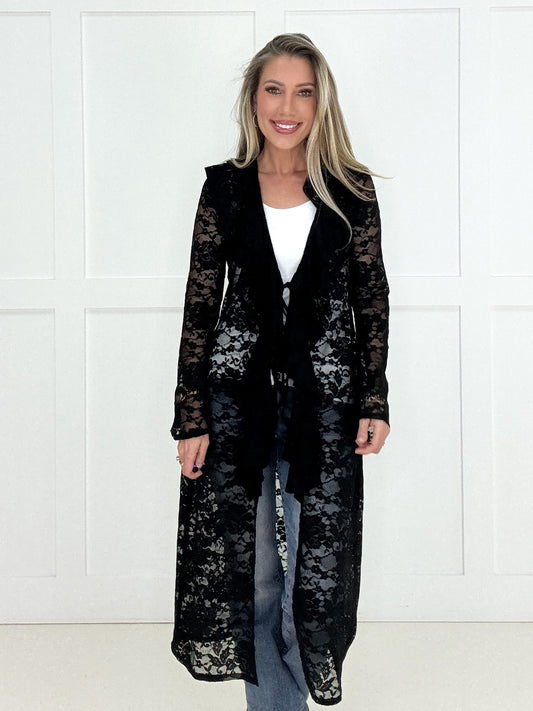 Black Long Lace Cardigan-170 Cardigans- Simply Simpson's Boutique is a Women's Online Fashion Boutique Located in Jupiter, Florida