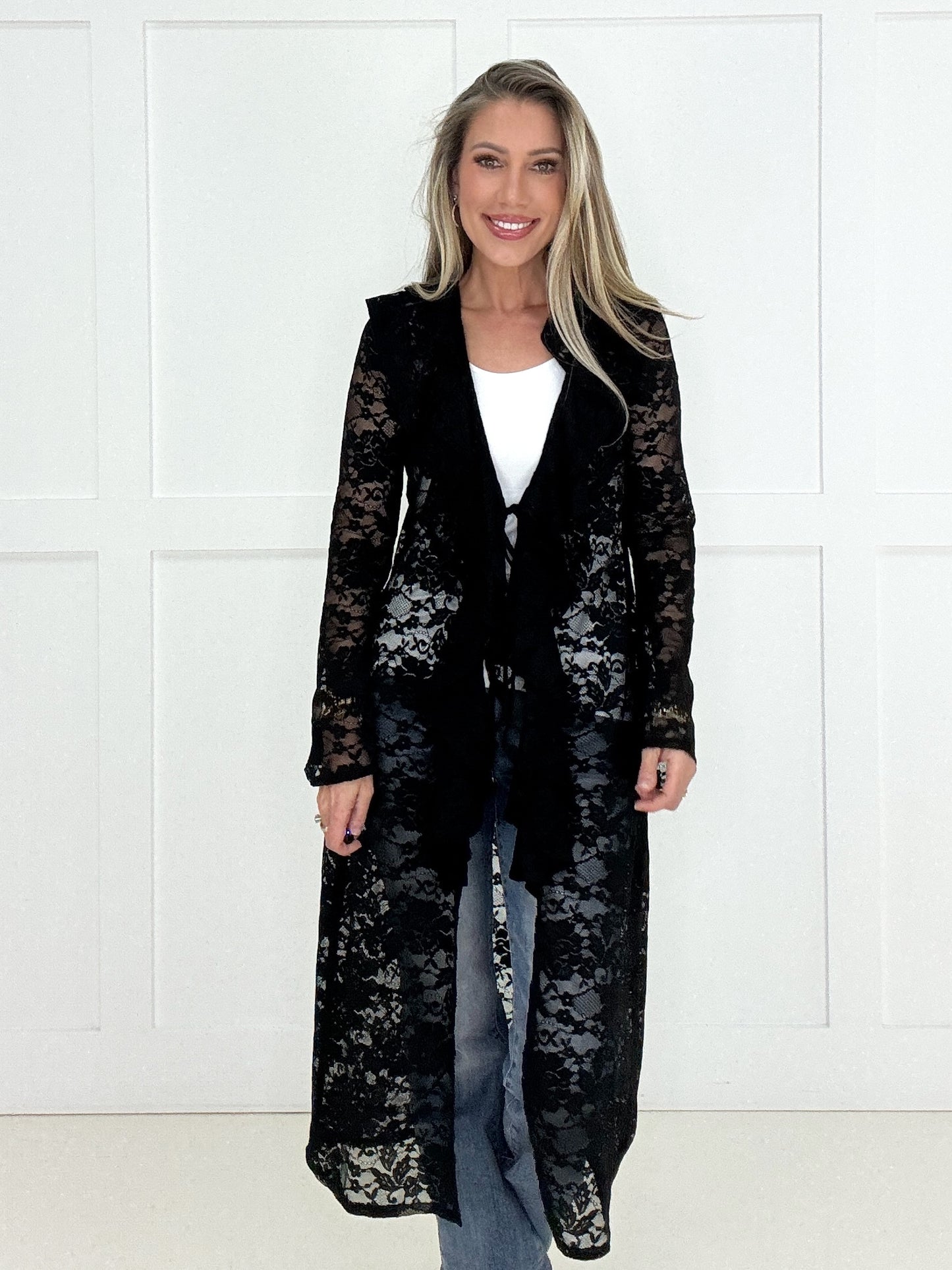 Black Long Lace Cardigan
