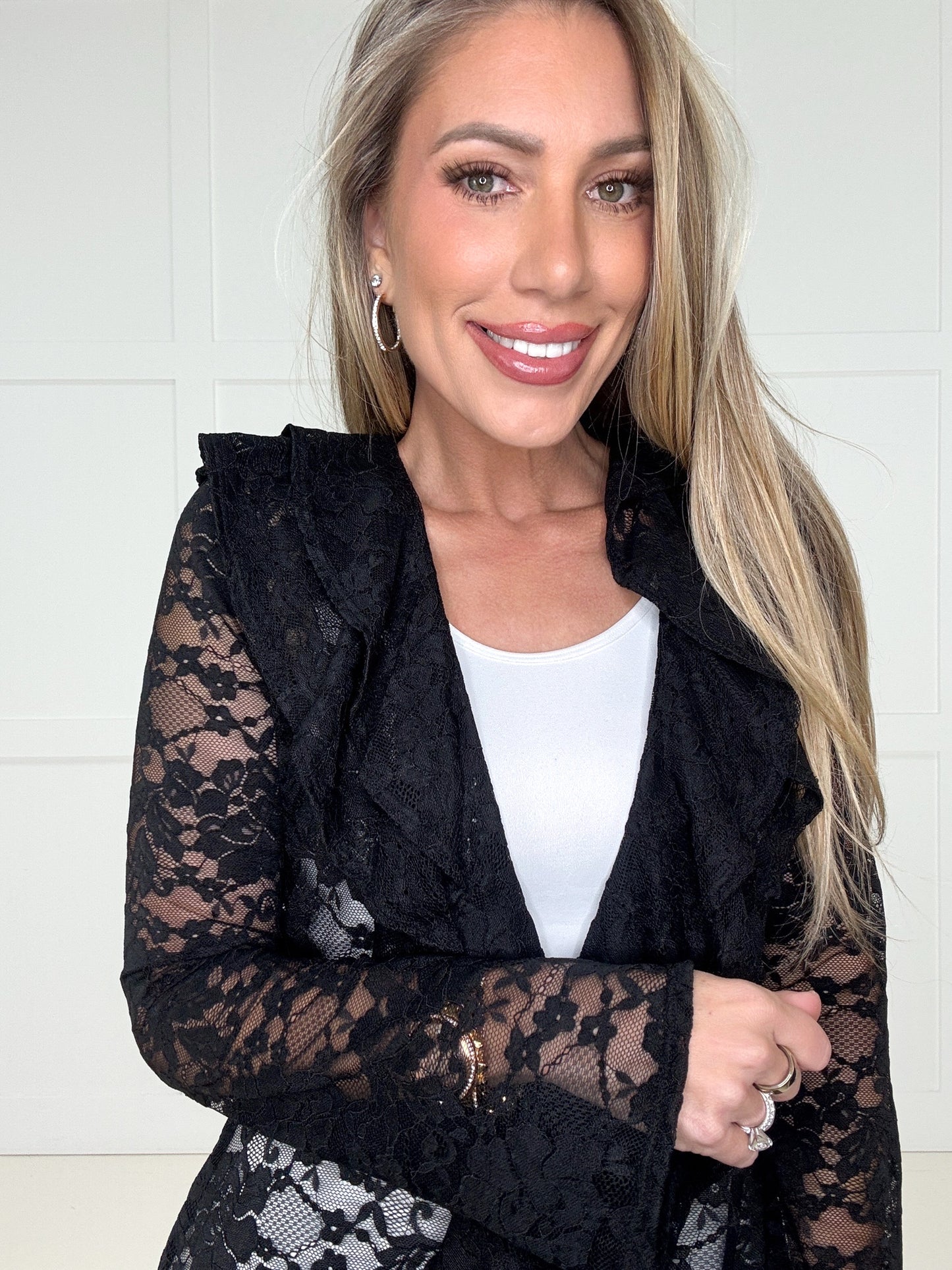 Black Lace Bell Sleeve Cardigan