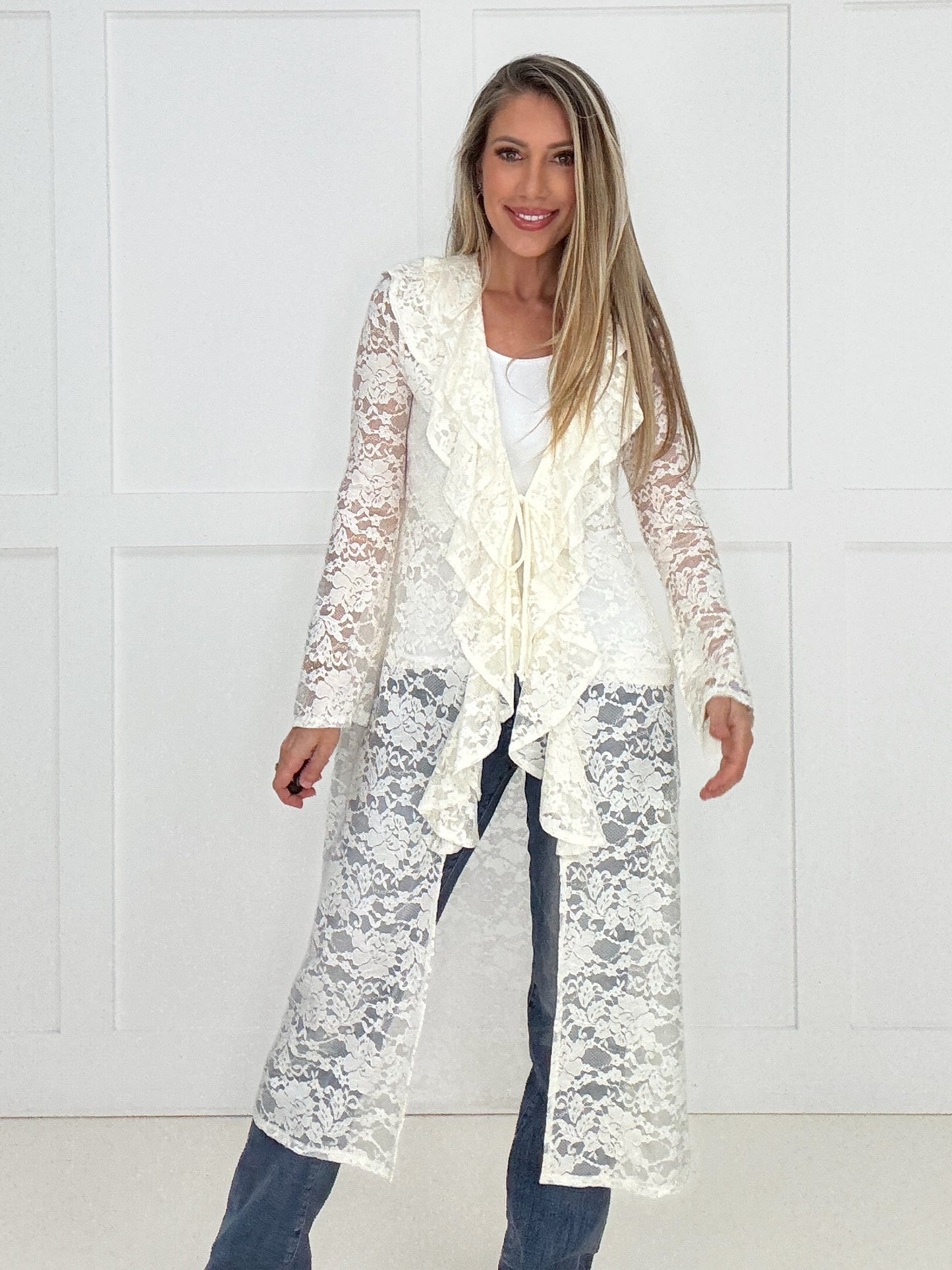 Ivory Long Lace Cardigan