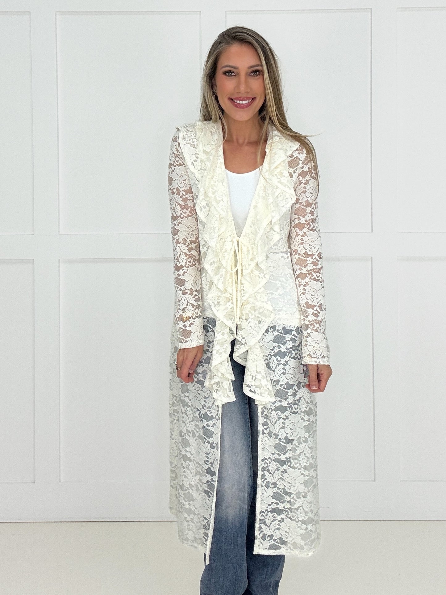 Ivory Long Lace Cardigan