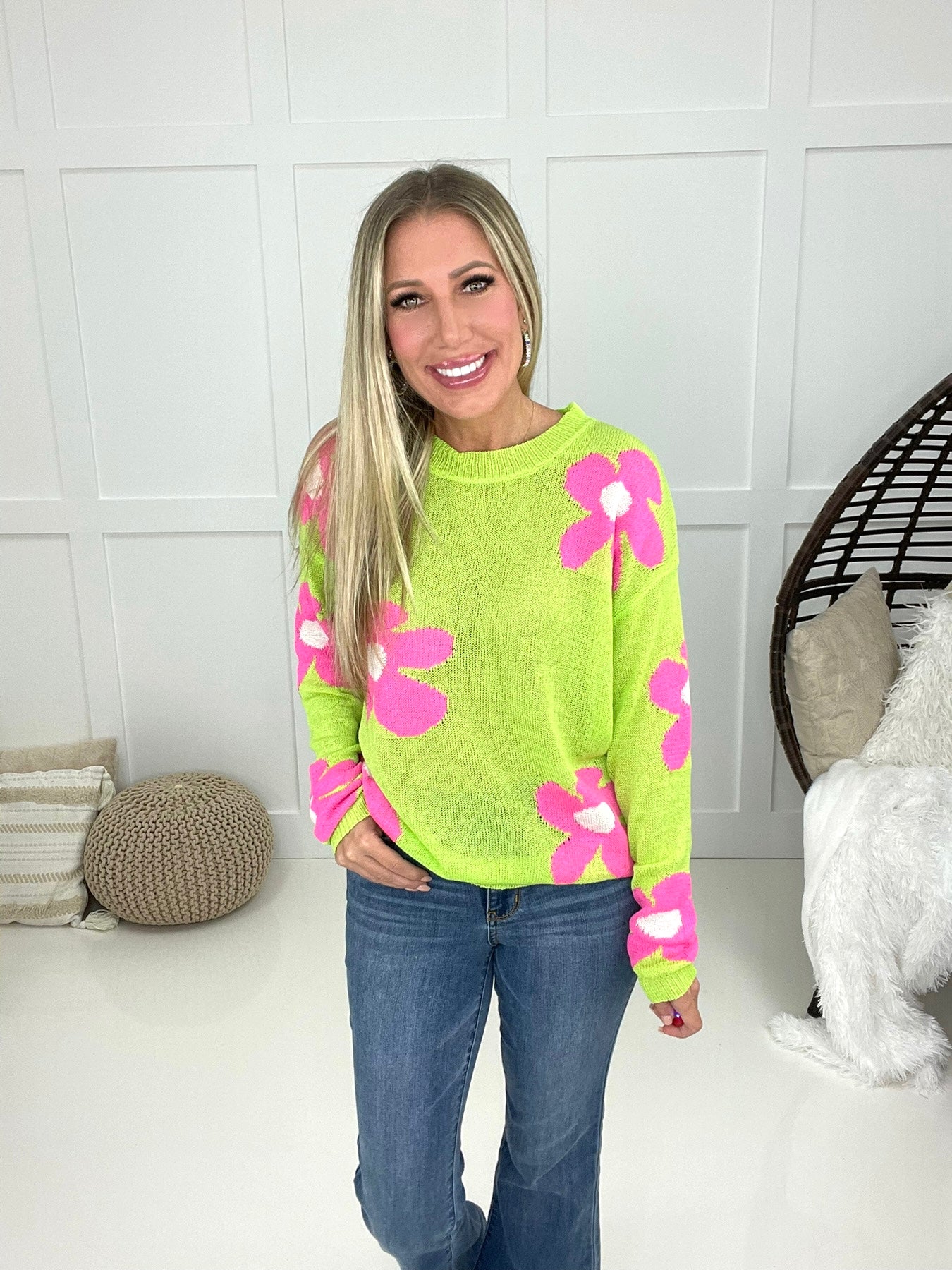 Fun Times Daisy Lightweight Sweater-150 Sweaters- Simply Simpson's Boutique is a Women's Online Fashion Boutique Located in Jupiter, Florida