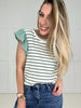 Sage Stripe Sweetheart Top-100 Short Sleeves- Simply Simpson's Boutique is a Women's Online Fashion Boutique Located in Jupiter, Florida