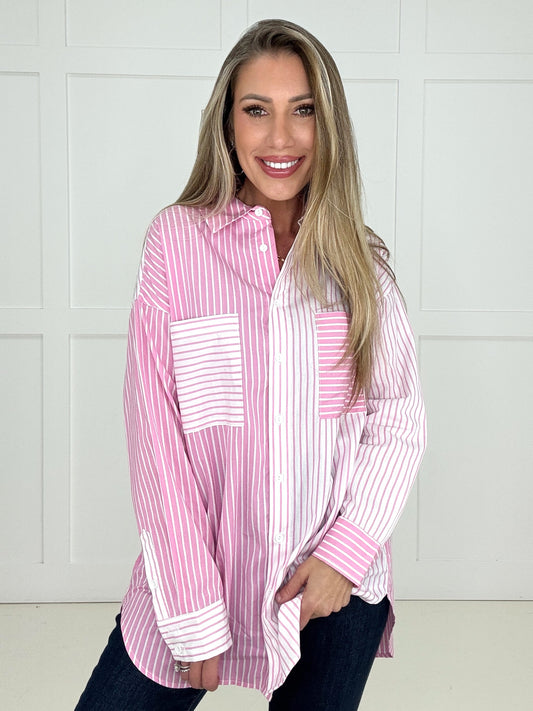 Pretty In Pink Button Down Top-110 Long Sleeves- Simply Simpson's Boutique is a Women's Online Fashion Boutique Located in Jupiter, Florida