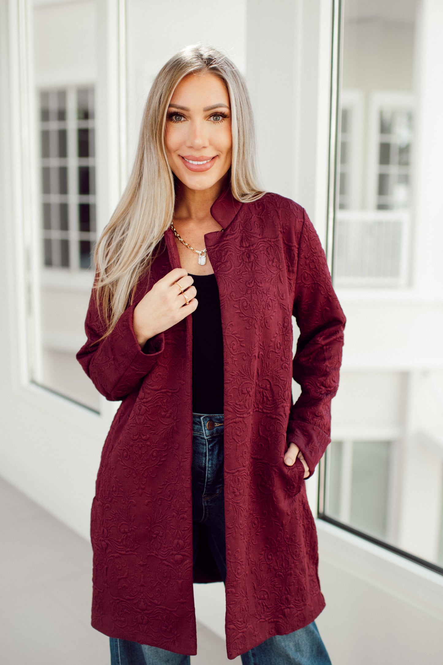 Dear Scarlett Wine Amara Jacket-180 Outerwear- Simply Simpson's Boutique is a Women's Online Fashion Boutique Located in Jupiter, Florida