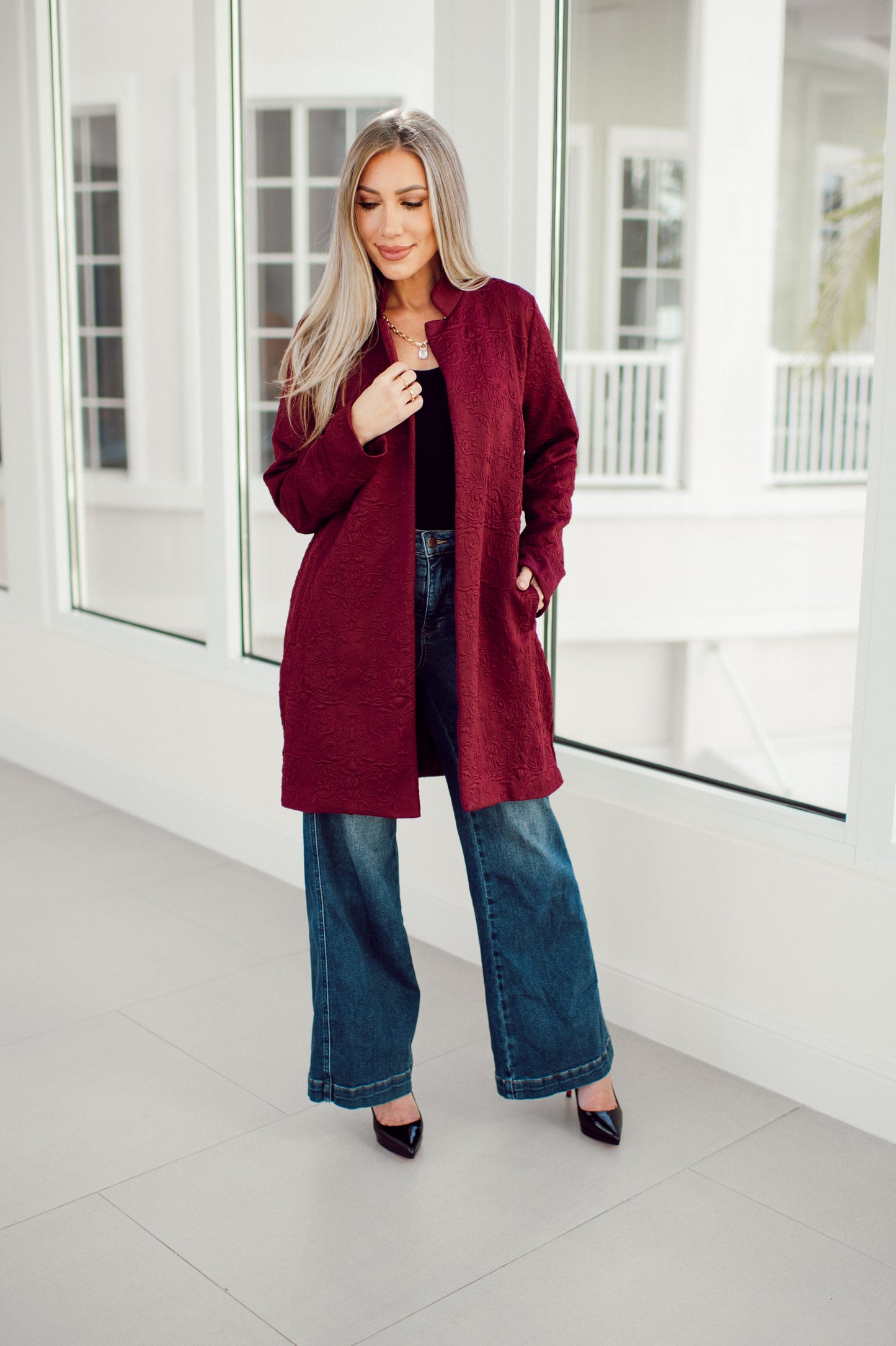 Dear Scarlett Wine Amara Jacket-180 Outerwear- Simply Simpson's Boutique is a Women's Online Fashion Boutique Located in Jupiter, Florida
