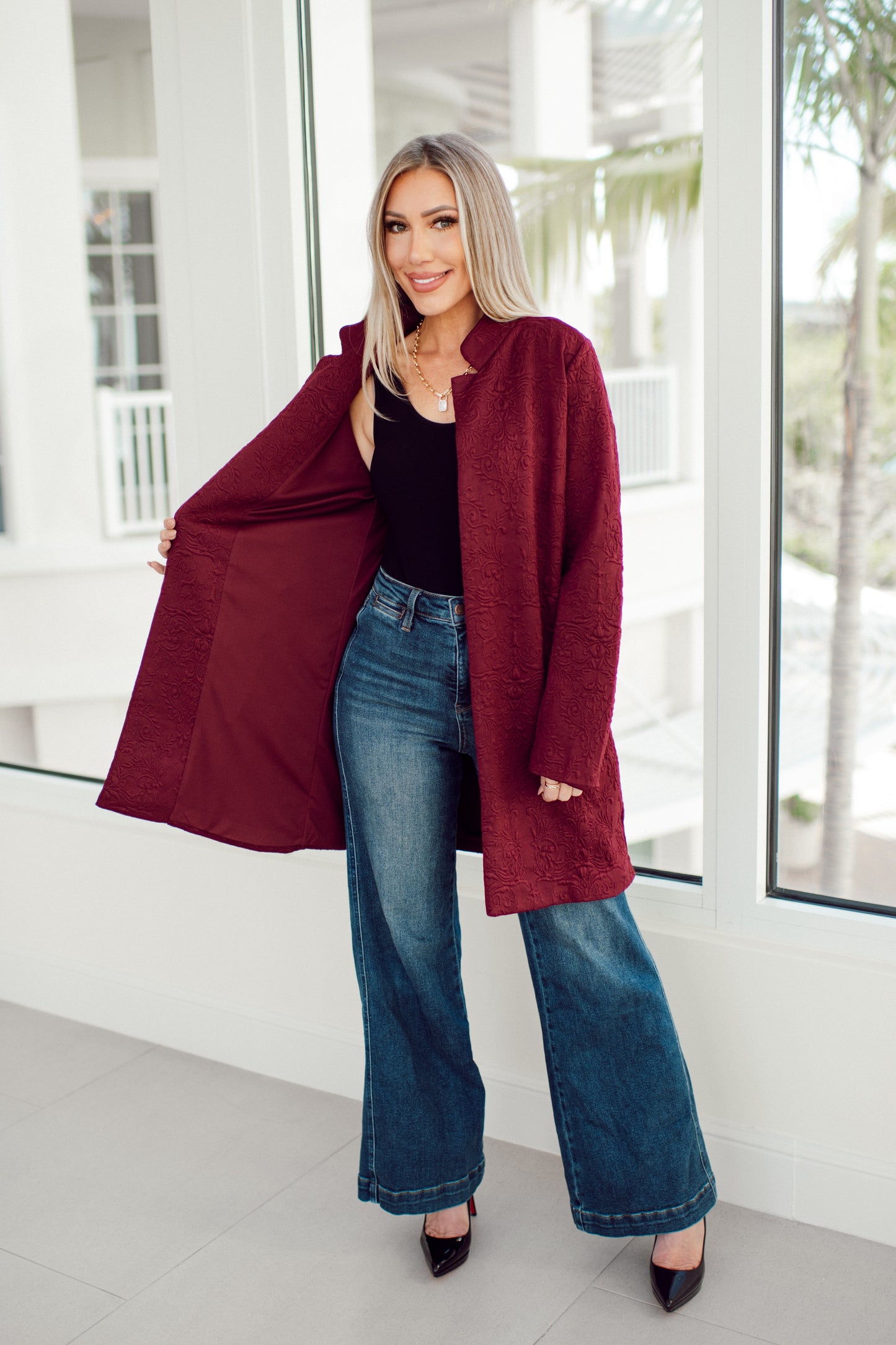 Dear Scarlett Wine Amara Jacket-180 Outerwear- Simply Simpson's Boutique is a Women's Online Fashion Boutique Located in Jupiter, Florida