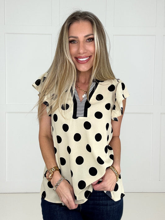 Classic Charm Polka Dot Blouse-100 Short Sleeves- Simply Simpson's Boutique is a Women's Online Fashion Boutique Located in Jupiter, Florida