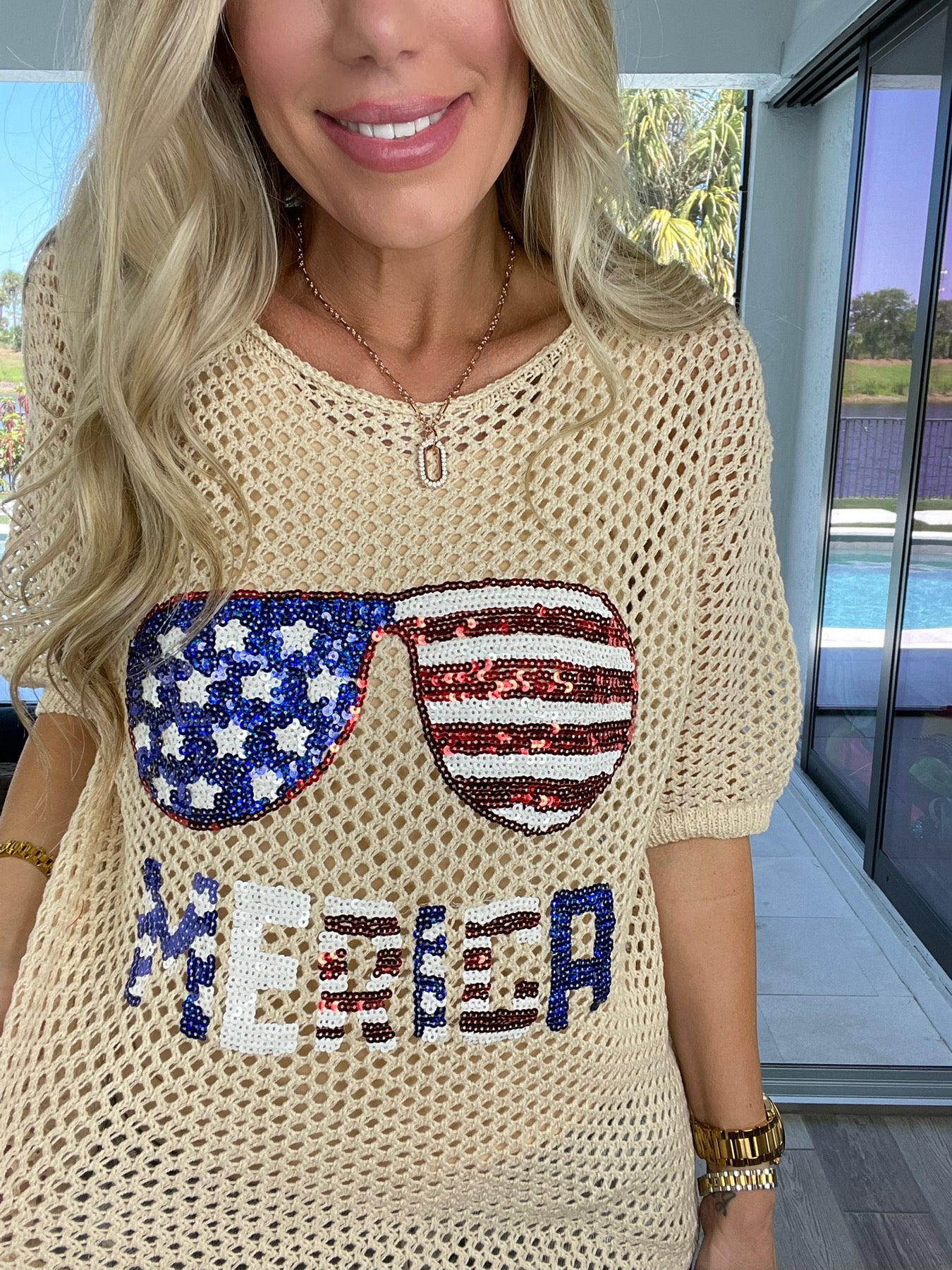 Sequin Merica Sunglasses Knit Top-100 Short Sleeves- Simply Simpson's Boutique is a Women's Online Fashion Boutique Located in Jupiter, Florida