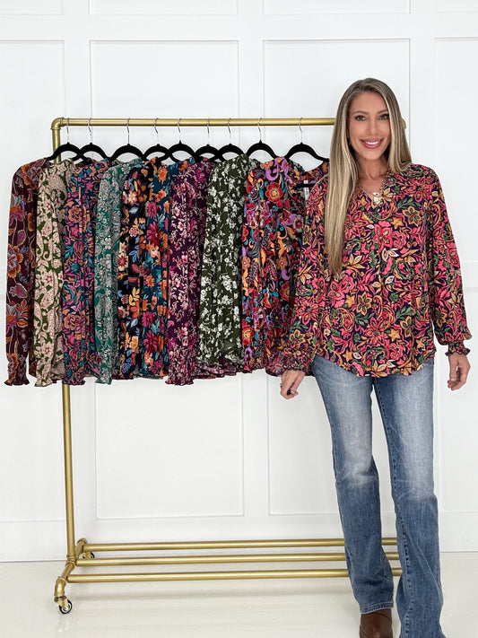 Dear Scarlett Wildflower Paisley Smocked Sleeve Lizzy-110 Long Sleeves- Simply Simpson's Boutique is a Women's Online Fashion Boutique Located in Jupiter, Florida