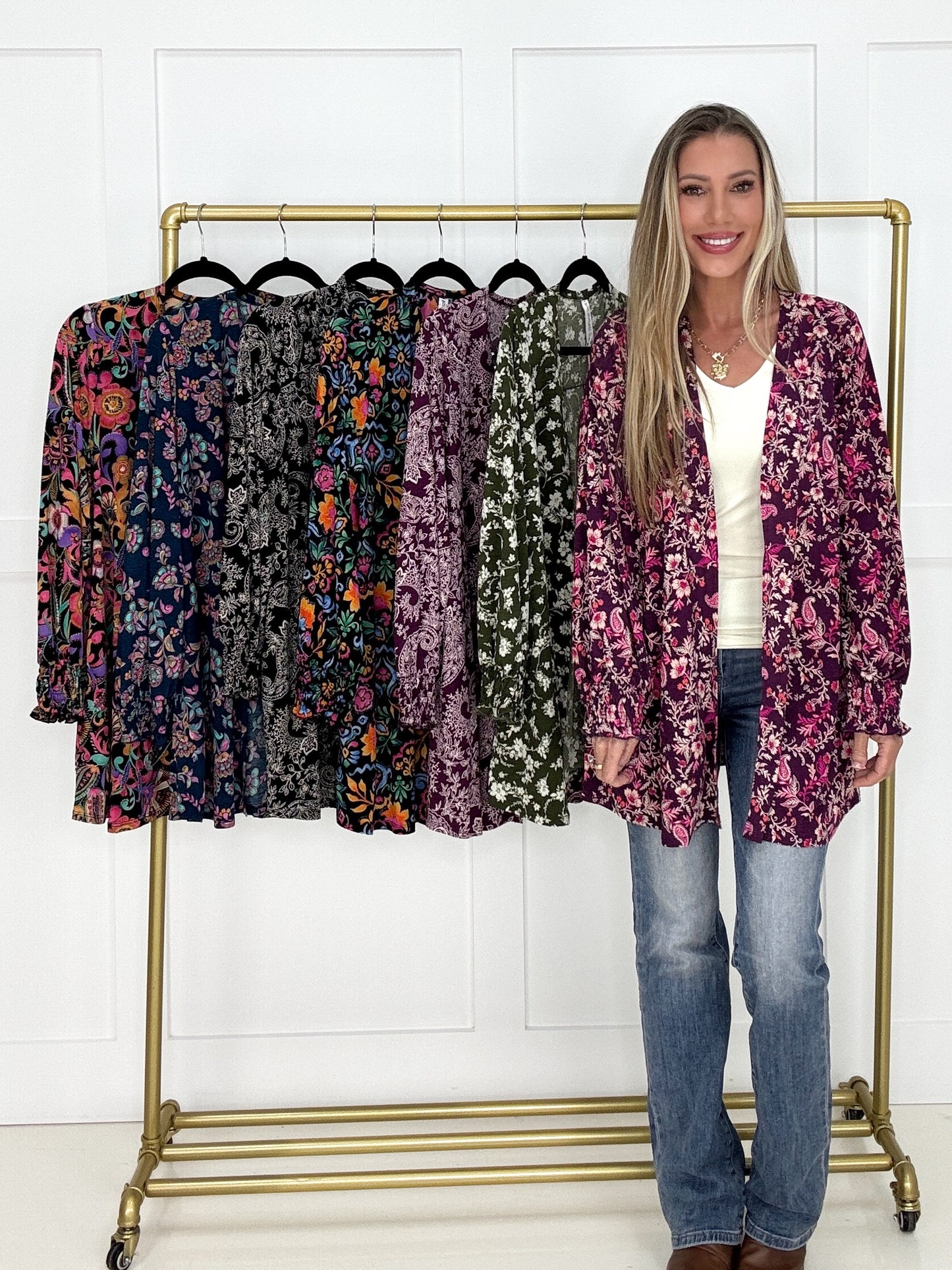 Dear Scarlett Olive Blossom Smocked Sleeve Cardigan