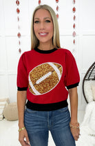 Red/Black Sequin Football Gameday Tee-100 Short Sleeves- Simply Simpson's Boutique is a Women's Online Fashion Boutique Located in Jupiter, Florida