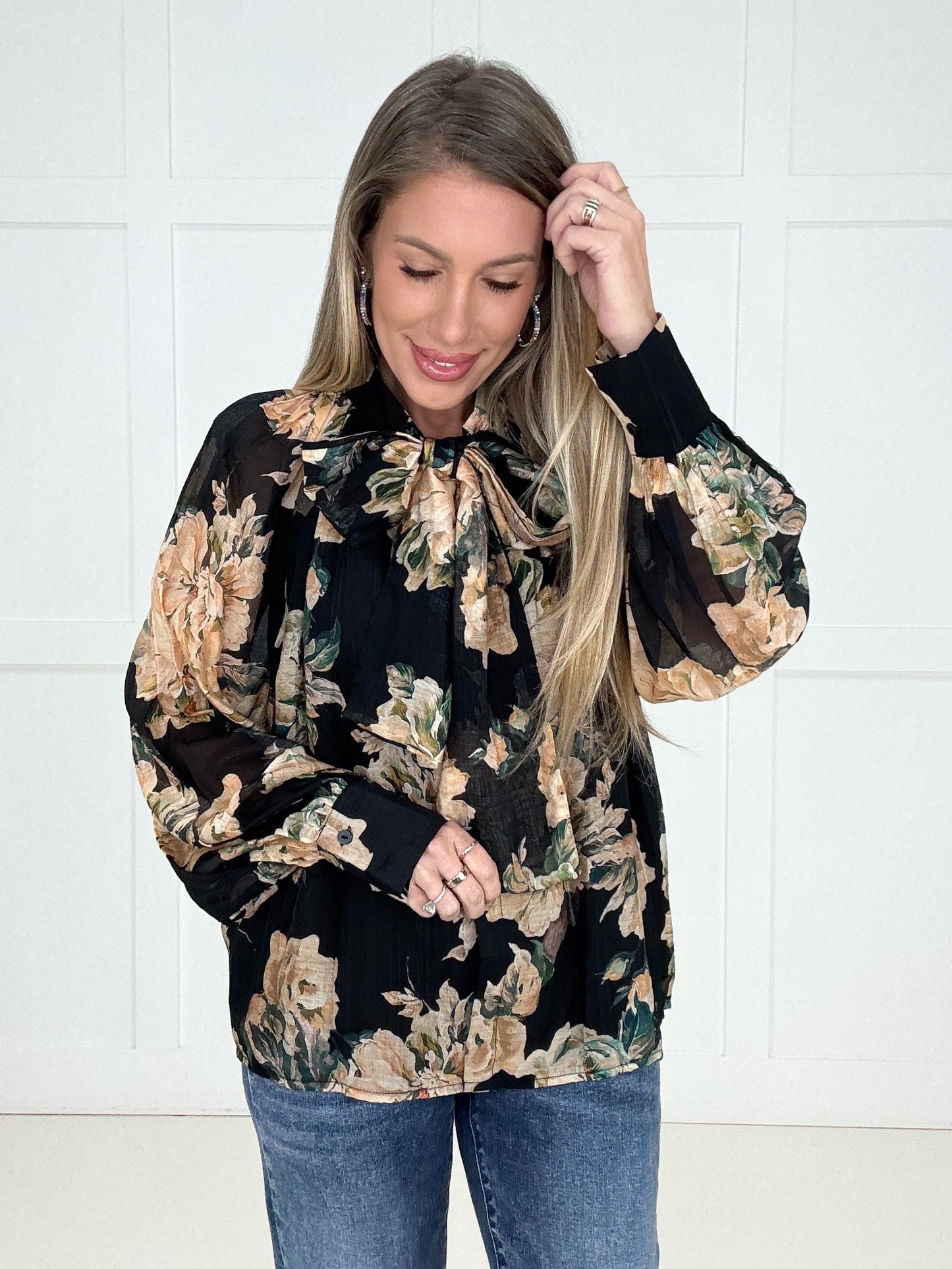 Black Blossom & Bow Blouse