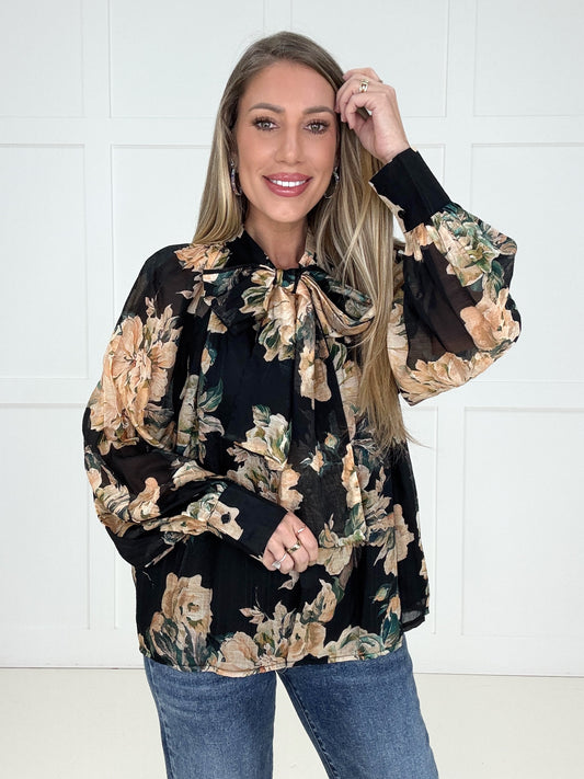 Black Blossom & Bow Blouse