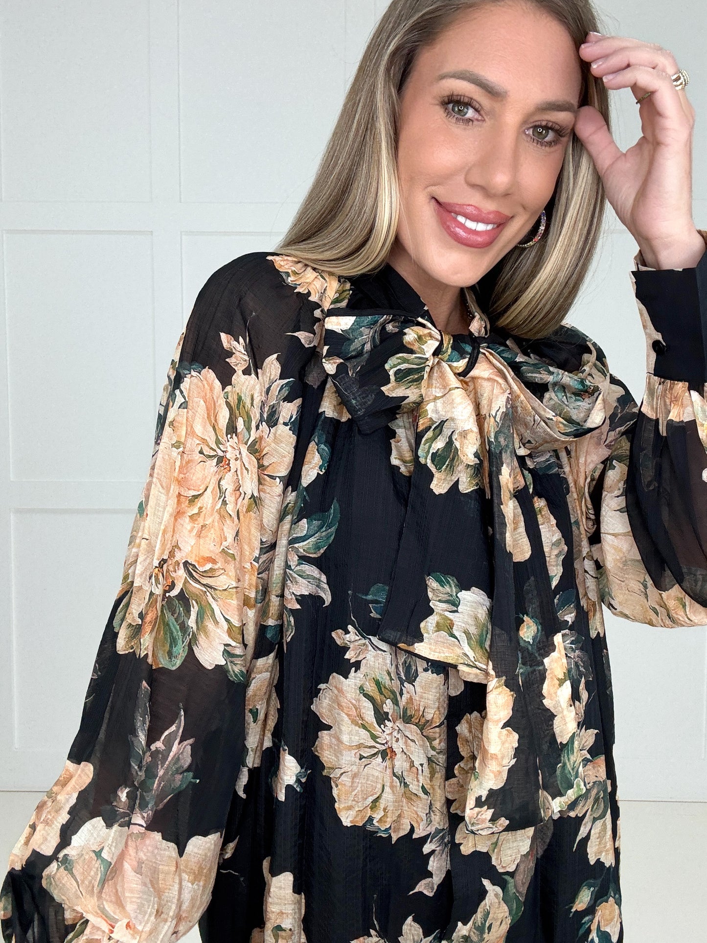 Black Blossom & Bow Blouse