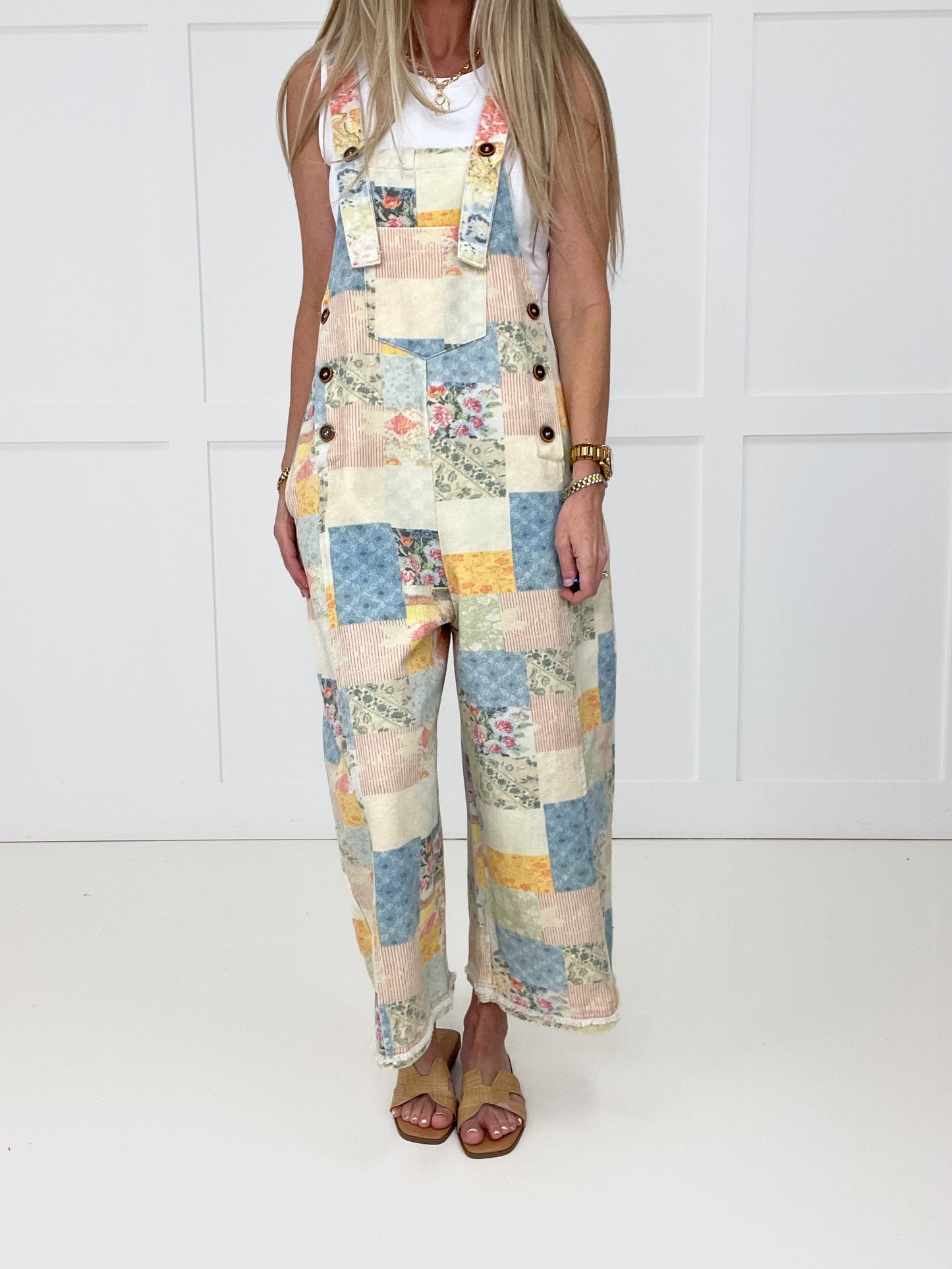 Floral Patchwork Denim Overalls-200 Jeans- Simply Simpson's Boutique is a Women's Online Fashion Boutique Located in Jupiter, Florida