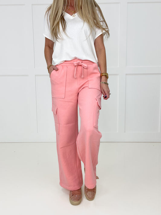 Risen Pink Cozy Cargo Lounge Pants-210 Other Bottoms- Simply Simpson's Boutique is a Women's Online Fashion Boutique Located in Jupiter, Florida