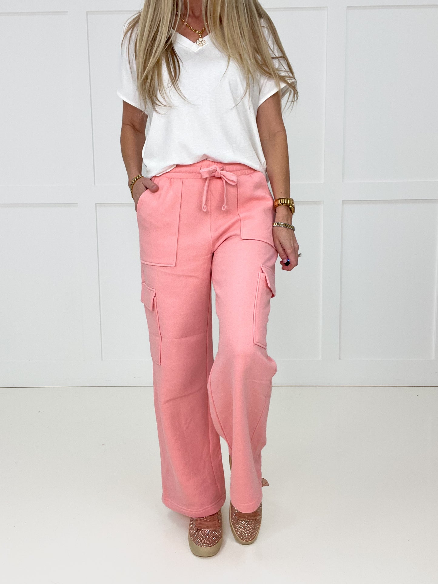 Risen Pink Cozy Cargo Lounge Pants-210 Other Bottoms- Simply Simpson's Boutique is a Women's Online Fashion Boutique Located in Jupiter, Florida