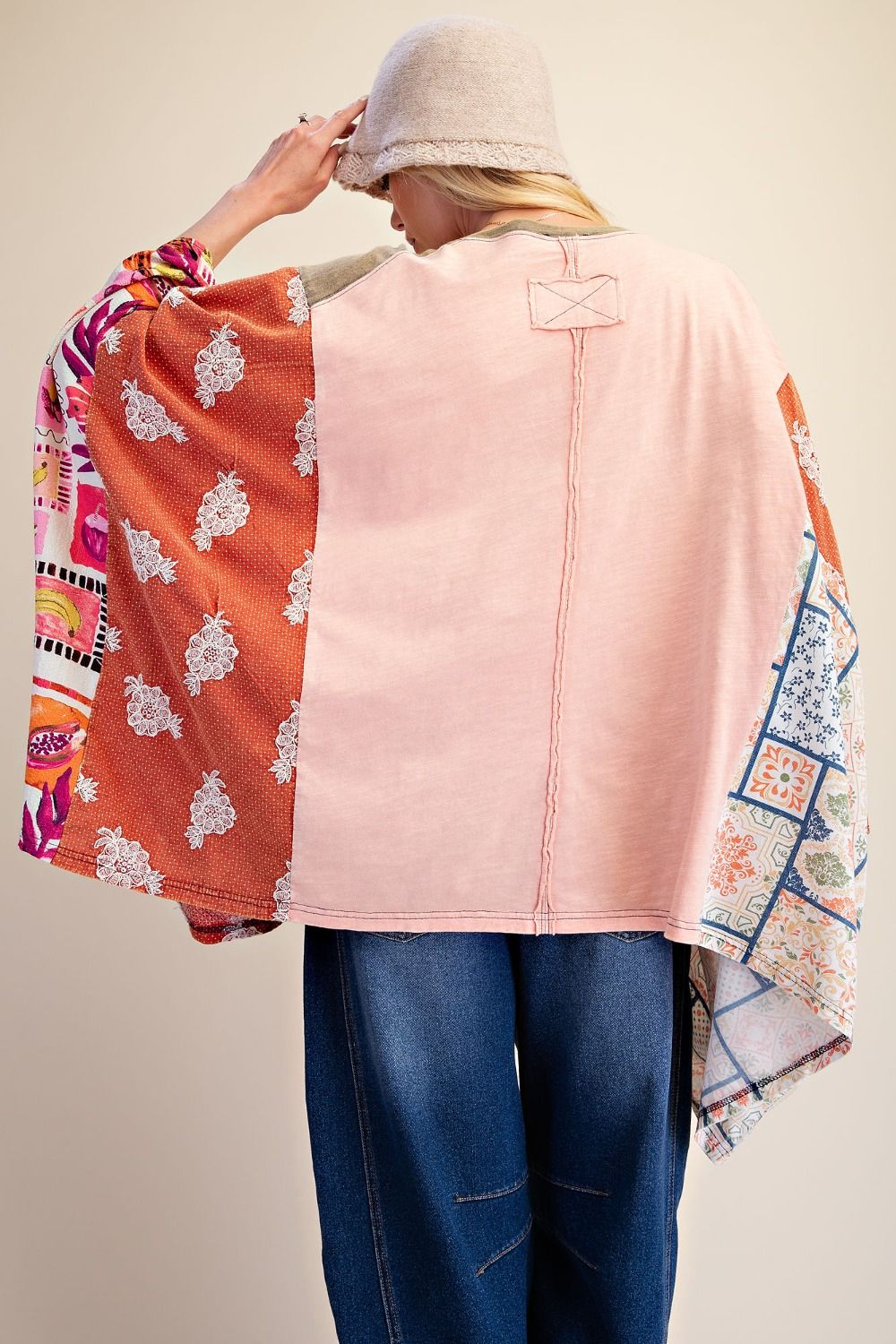 Peach Groovy Days Patchwork Peace Poncho Top-110 Long Sleeves- Simply Simpson's Boutique is a Women's Online Fashion Boutique Located in Jupiter, Florida