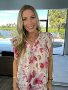 Floral Print Flutter Sleeve Top-100 Short Sleeves- Simply Simpson's Boutique is a Women's Online Fashion Boutique Located in Jupiter, Florida