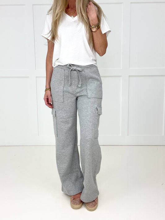 Risen Heather Grey Cozy Cargo Lounge Pants-210 Other Bottoms- Simply Simpson's Boutique is a Women's Online Fashion Boutique Located in Jupiter, Florida