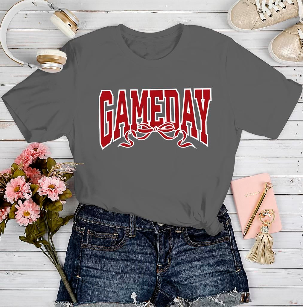 Grey/Maroon Gameday Bow Graphic Tee-140 Graphic Tees- Simply Simpson's Boutique is a Women's Online Fashion Boutique Located in Jupiter, Florida