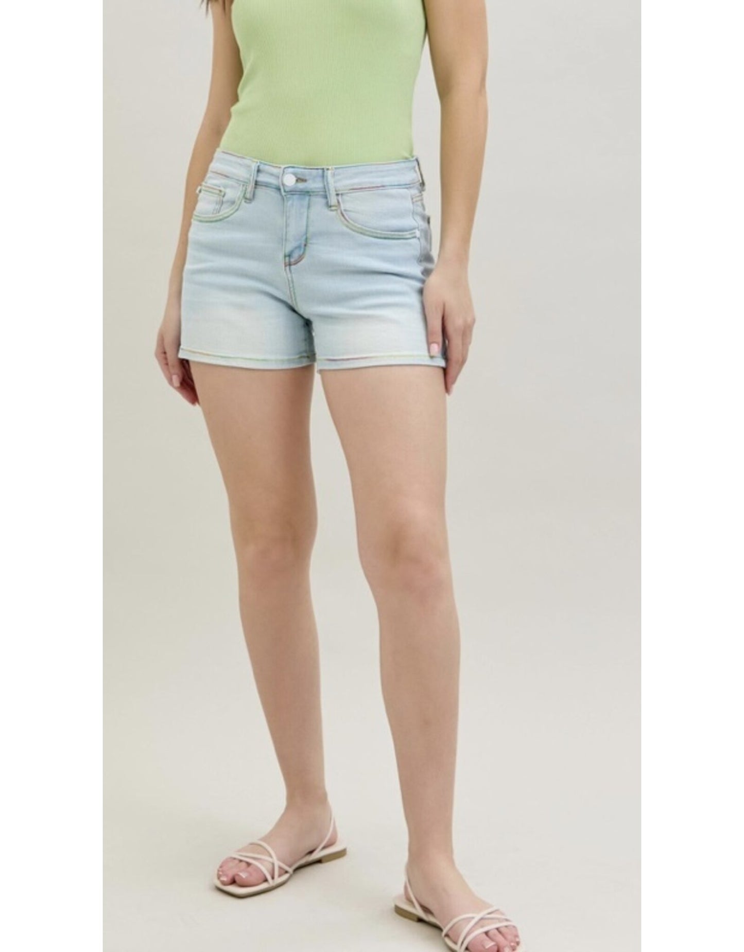 Light Wash Rainbow Thread Judy Blue Shorts- Simply Simpson's Boutique is a Women's Online Fashion Boutique Located in Jupiter, Florida