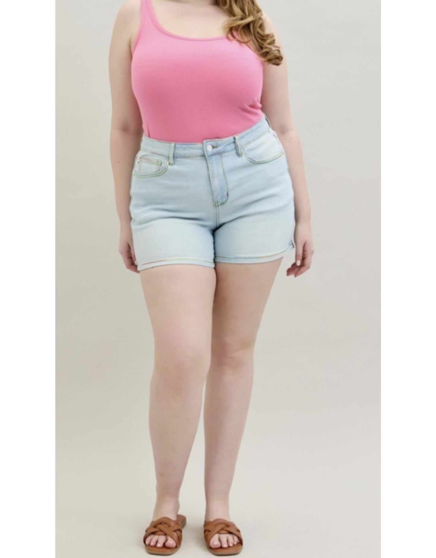 Light Wash Rainbow Thread Judy Blue Shorts- Simply Simpson's Boutique is a Women's Online Fashion Boutique Located in Jupiter, Florida