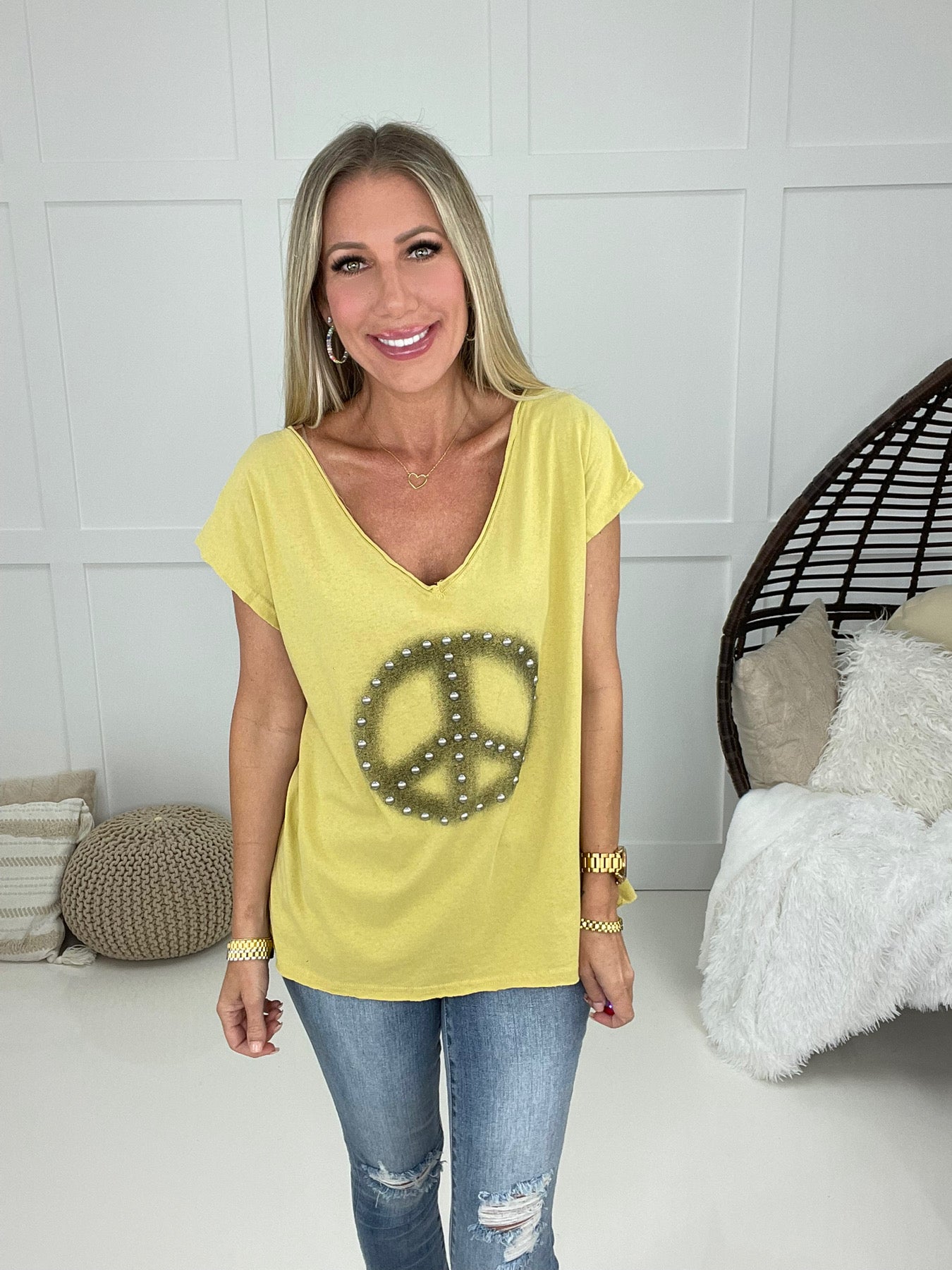 POL Go Your Own Way Peace Shirt-100 Short Sleeves- Simply Simpson's Boutique is a Women's Online Fashion Boutique Located in Jupiter, Florida